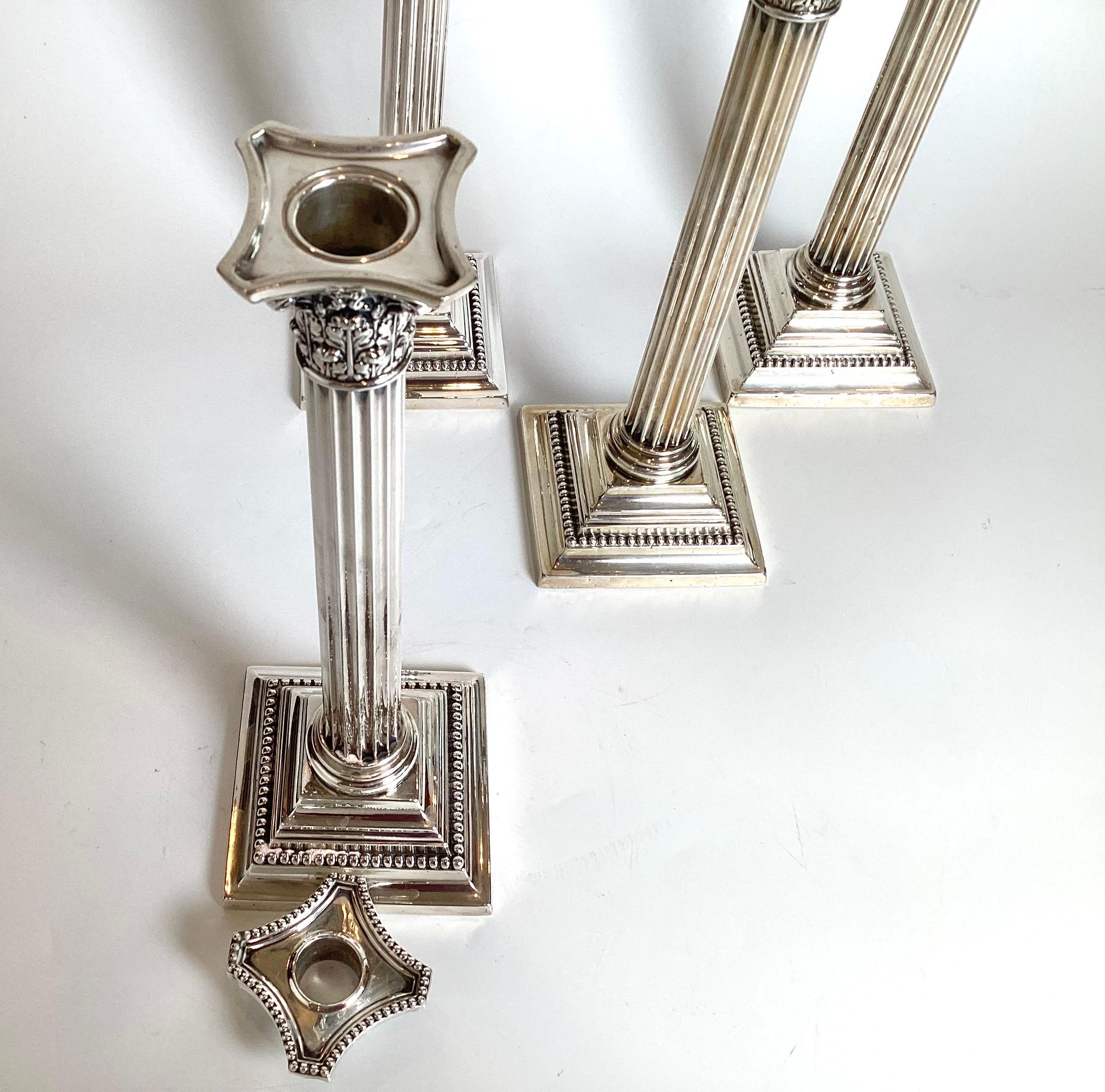 American A Set of Four Sterling Silver Gorham Column Form Candlesticks For Sale