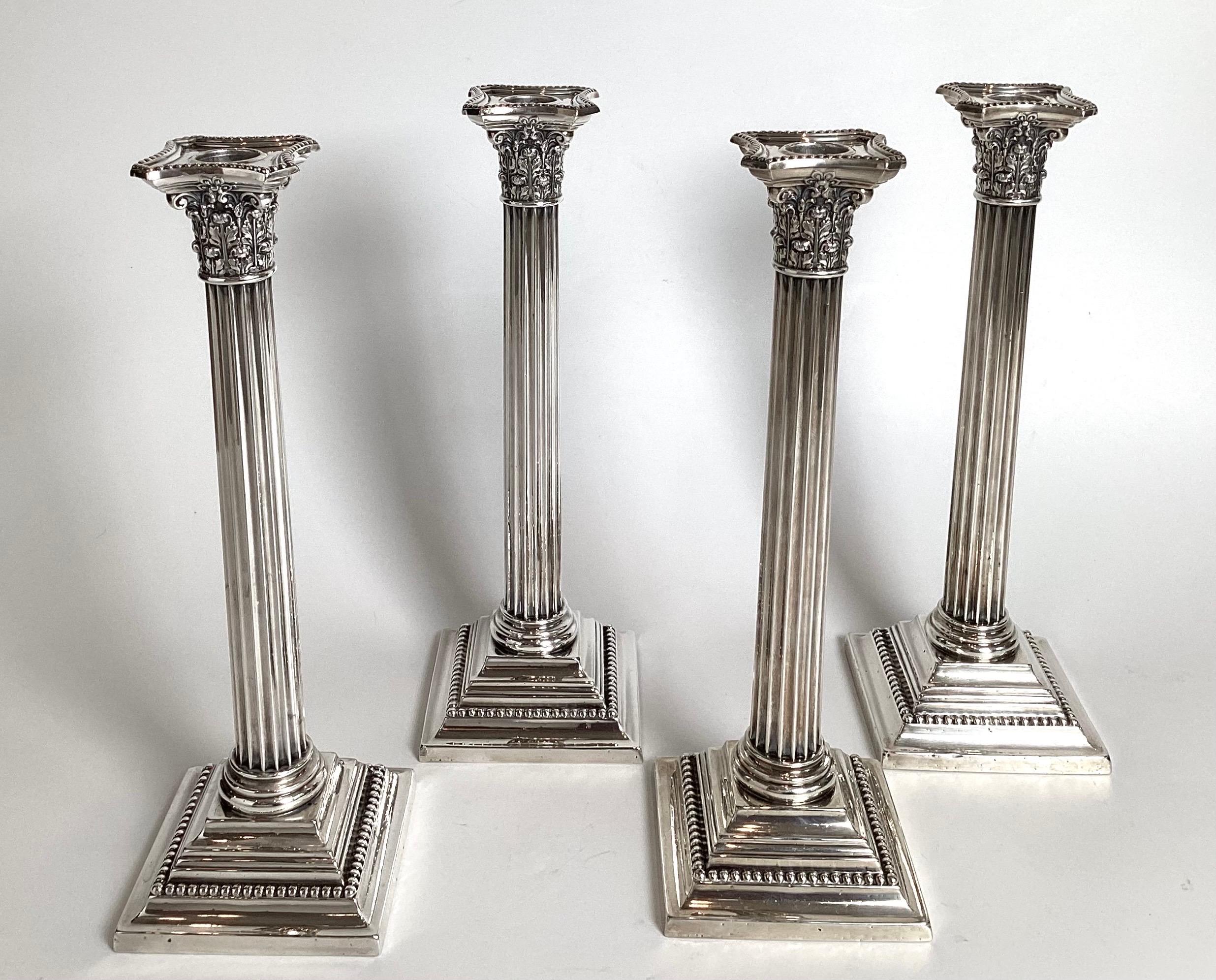 A Set of Four Sterling Silver Gorham Column Form Candlesticks For Sale 1