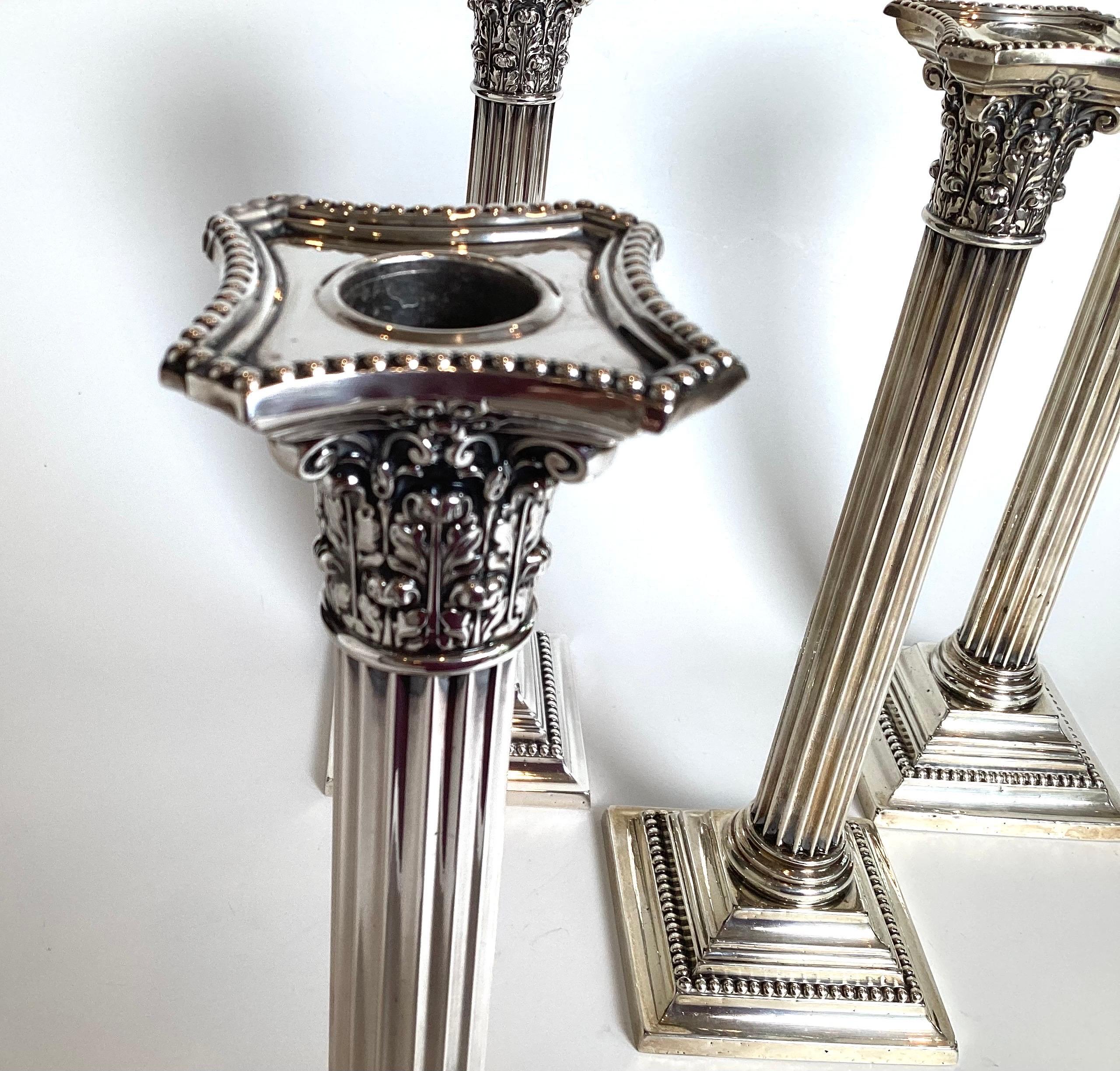 A Set of Four Sterling Silver Gorham Column Form Candlesticks For Sale 2