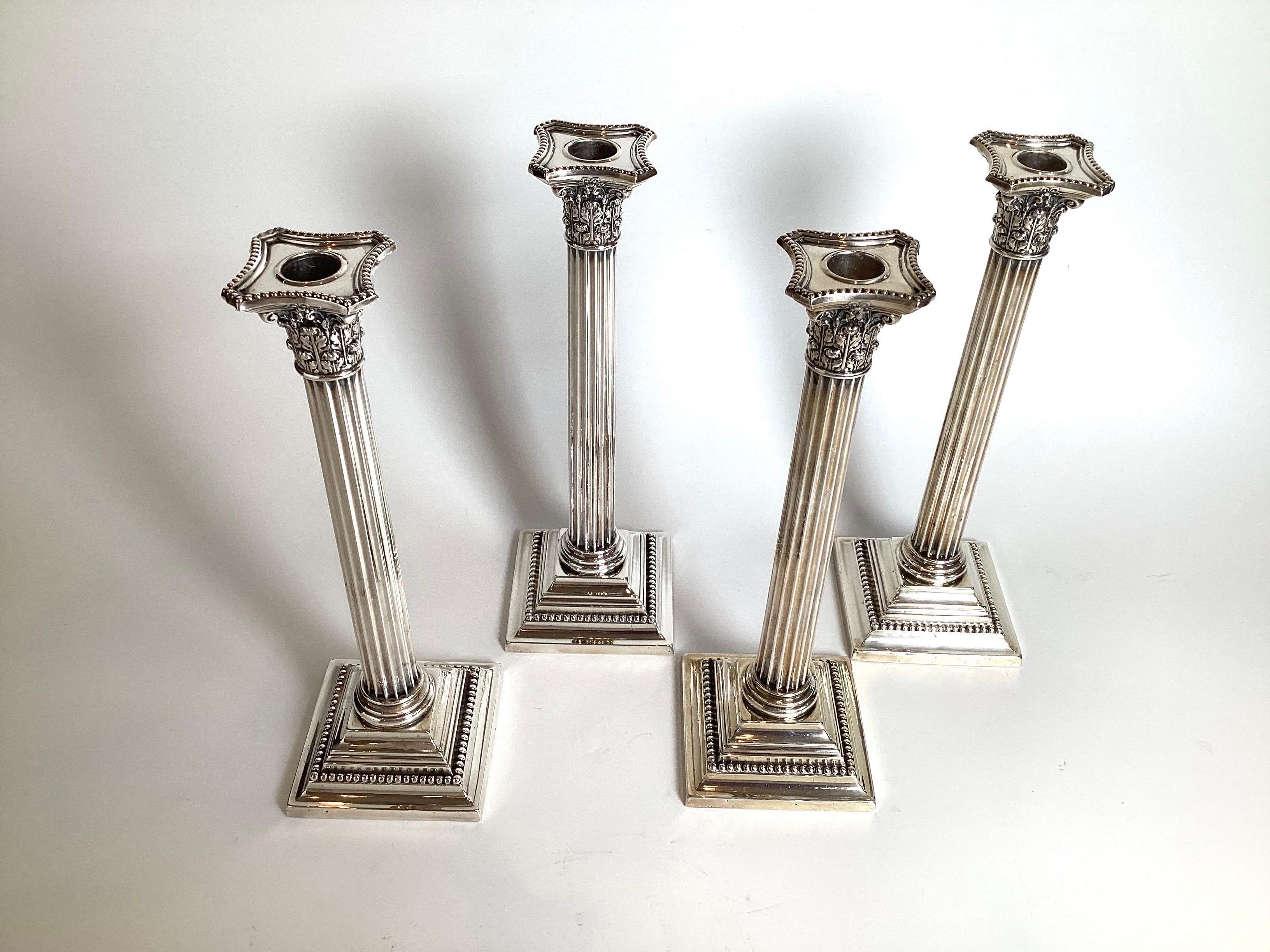 A Set of Four Sterling Silver Gorham Column Form Candlesticks For Sale 3