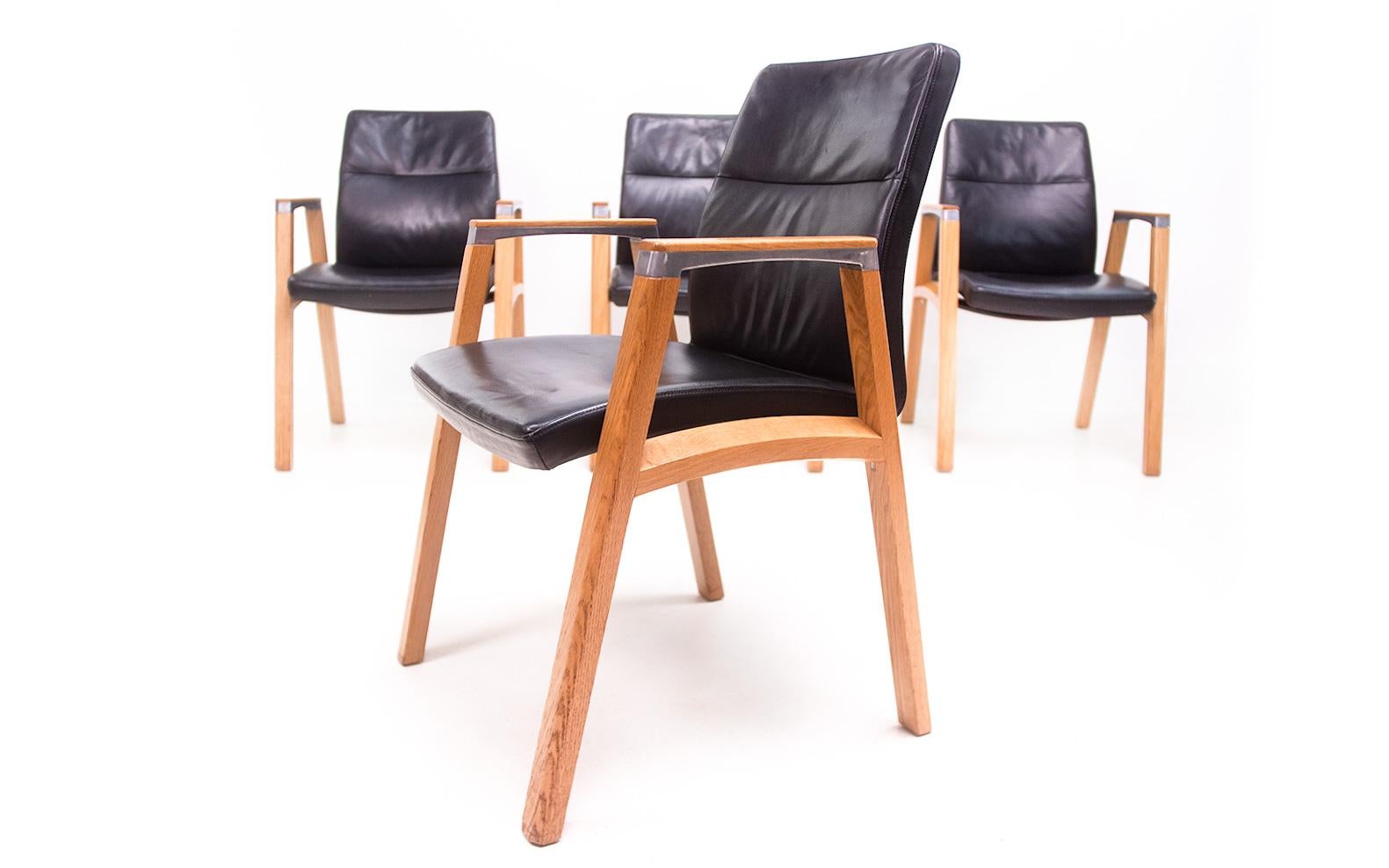 Set of Four Sven Christiansen for Sven Fulcrum Leather Office Armchairs For Sale 3