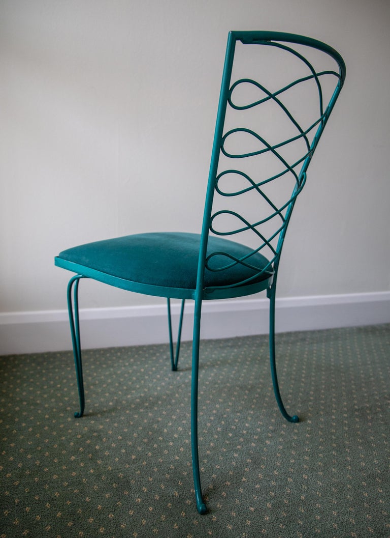 Set of Four Teal Chaise De Jardin by René Prou 'Attributed', France
