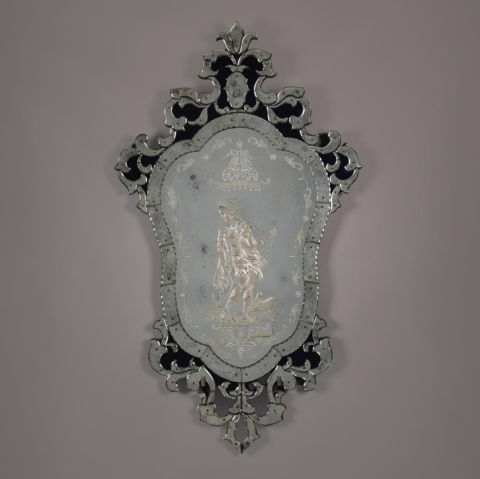 Un set di quattro specchi da parete Girandole in vetro blu e trasparente inciso veneziano in vendita 1