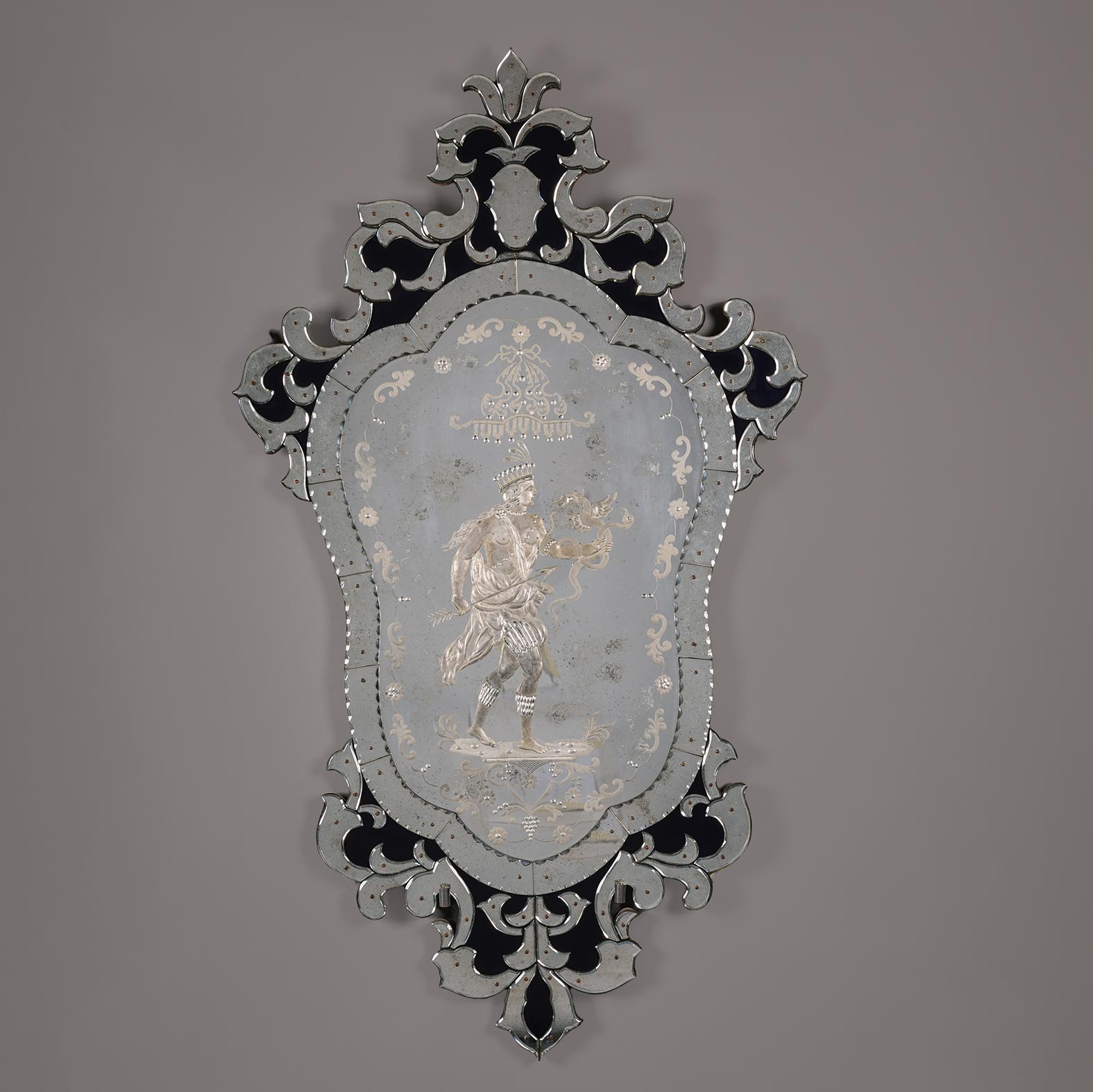 Un set di quattro specchi da parete Girandole in vetro blu e trasparente inciso veneziano in vendita 2