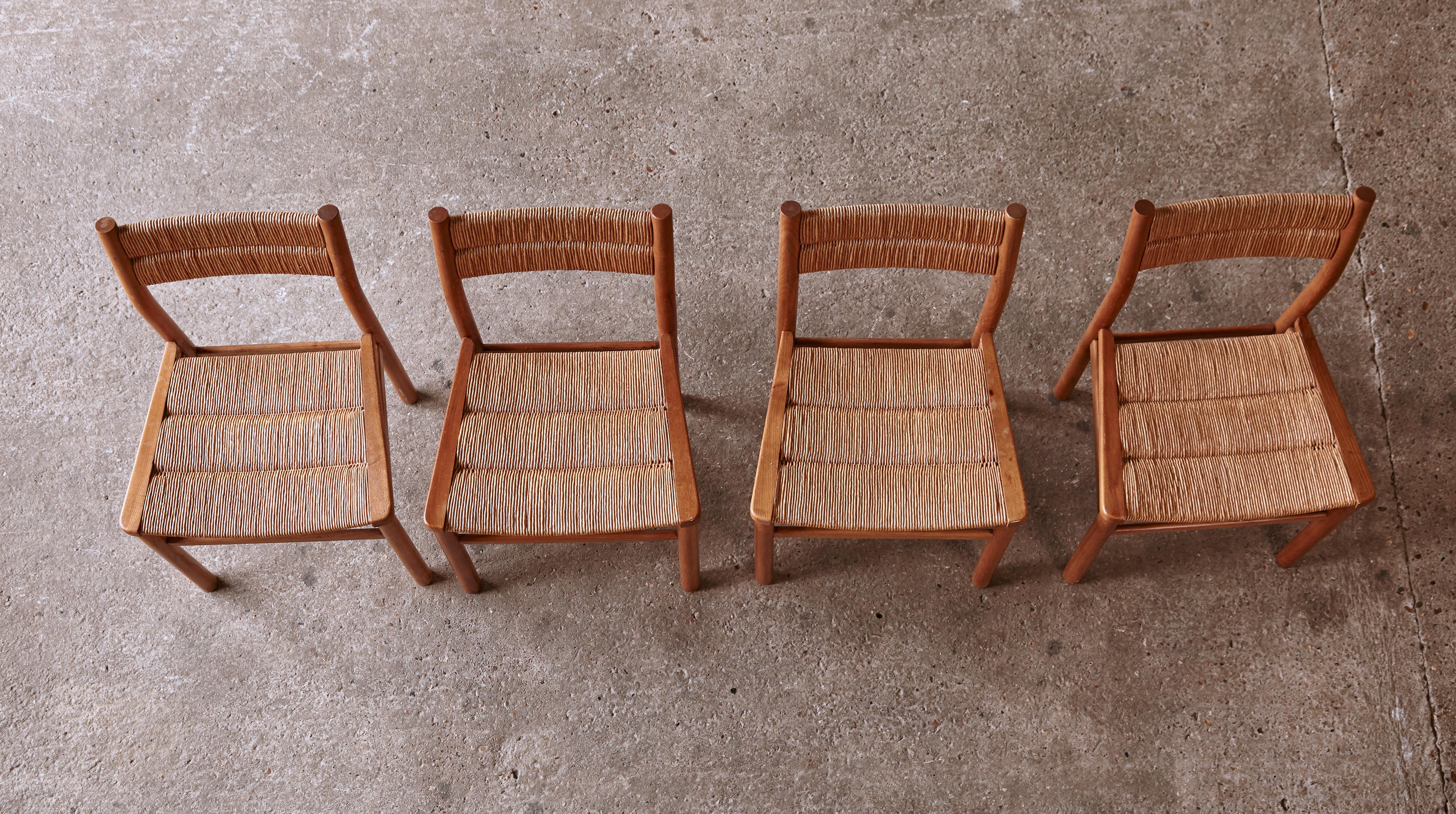 Rush Set of Four Weekend Dining Chairs by Pierre Gautier-Delaye, France, 1950s