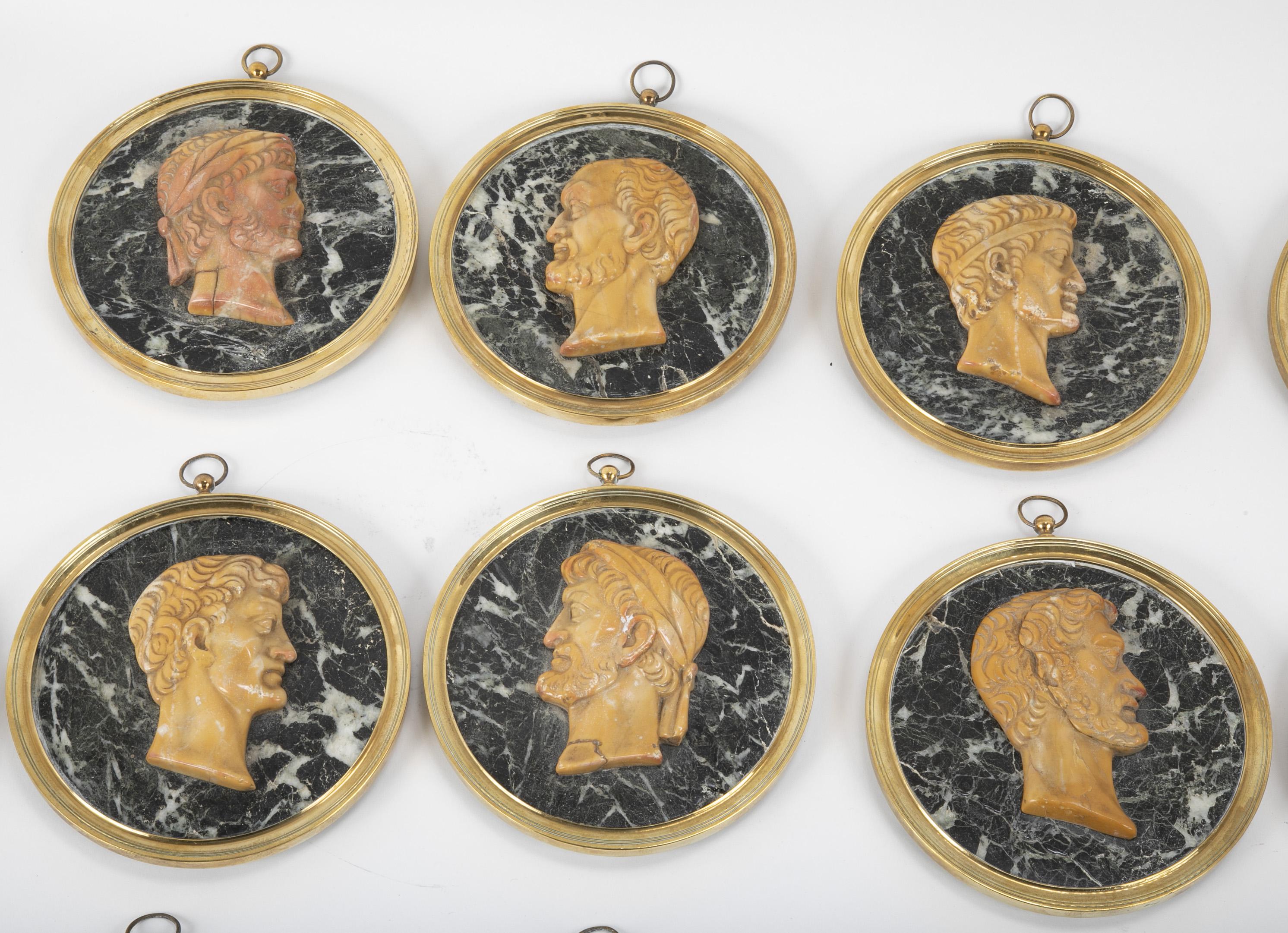 Classical Roman Set of Fourteen 19th Century Marble Profile Portraits of Roman Emperors