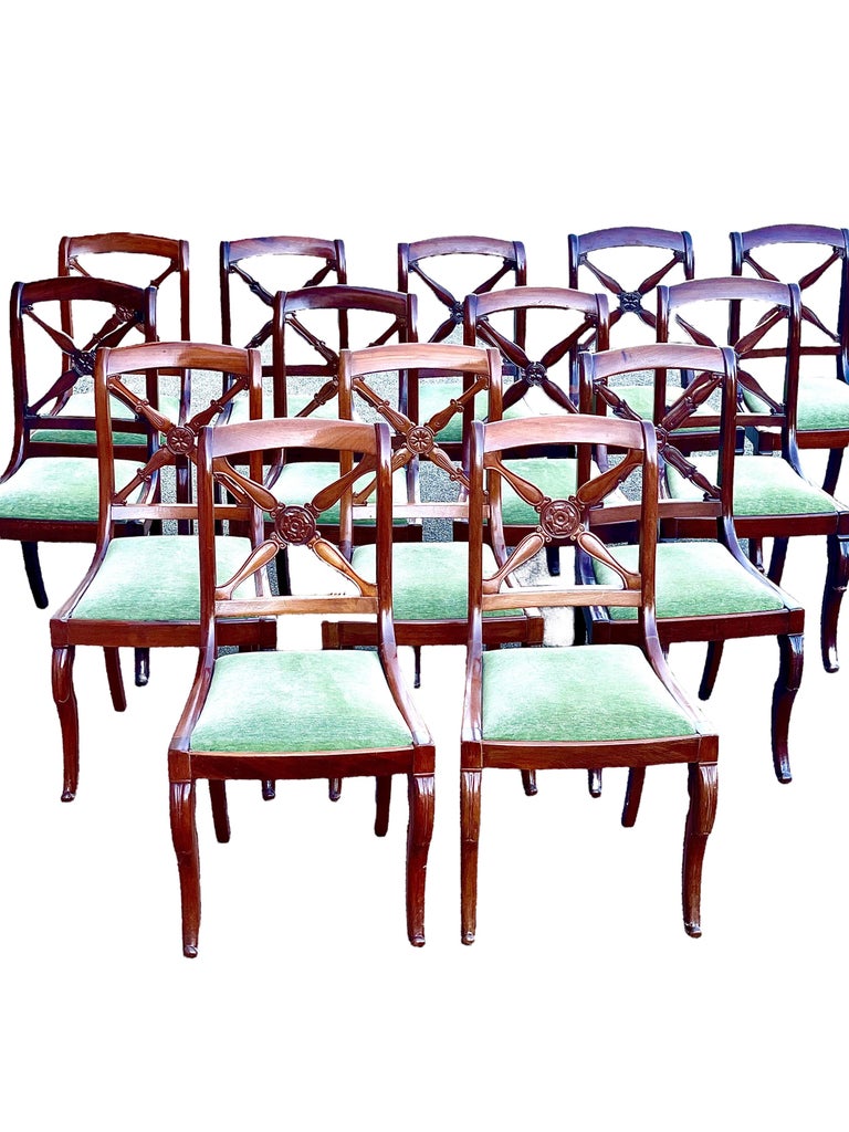 Set of Fourteen Mahogany Cross Back Dining Room Chairs For Sale at 1stDibs