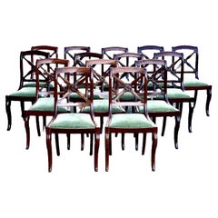 Set of 14 French Mahogany Cross Back Dining Room Chairs
