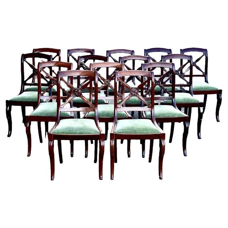 Set of Fourteen Mahogany Cross Back Dining Room Chairs For Sale at 1stDibs