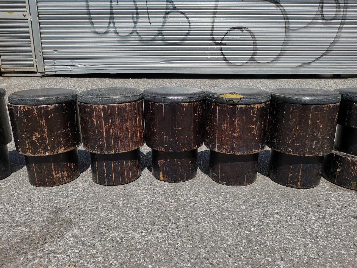 Set of Fourteen Mid-Century Modern Wooden Cafe/Bar Stools of Differing Designs For Sale 5