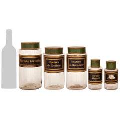 A set of French 19th century Glass and pressed metal apothecary/spice jars