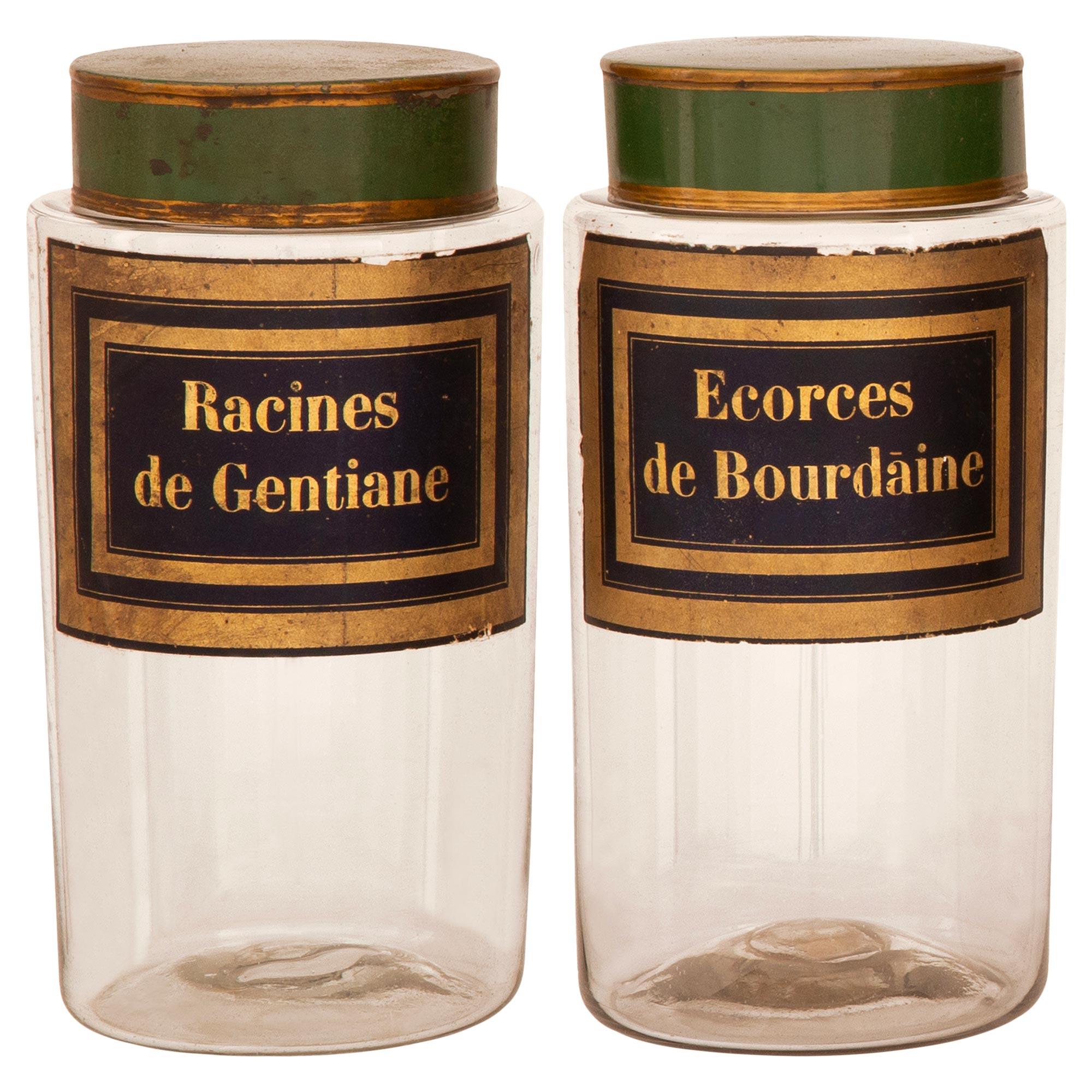 Pressé Un ensemble de jarres d'apothicaire/despice françaises du 19ème siècle en verre et métal pressé en vente