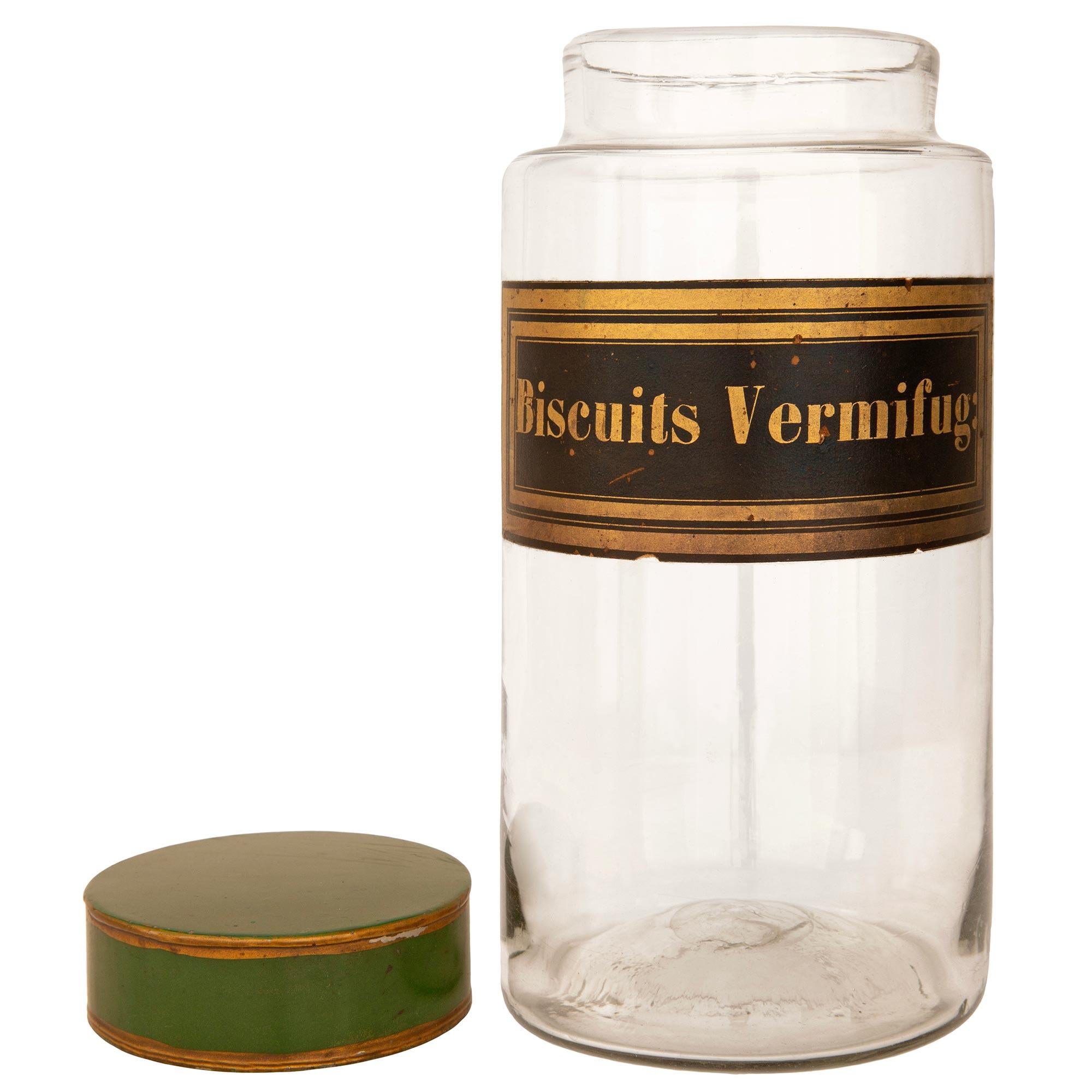 XIXe siècle Un ensemble de jarres d'apothicaire/despice françaises du 19ème siècle en verre et métal pressé en vente