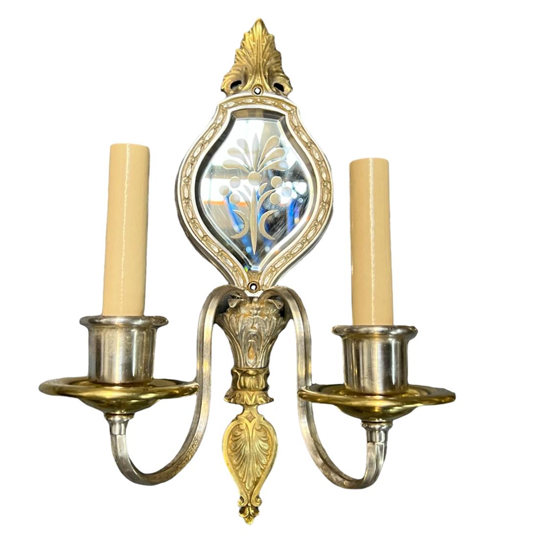 Set of French Etched Mirror Sconces, Sold Per Pair In Good Condition For Sale In New York, NY