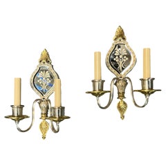 Set of French Etched Mirror Sconces, Sold Per Pair