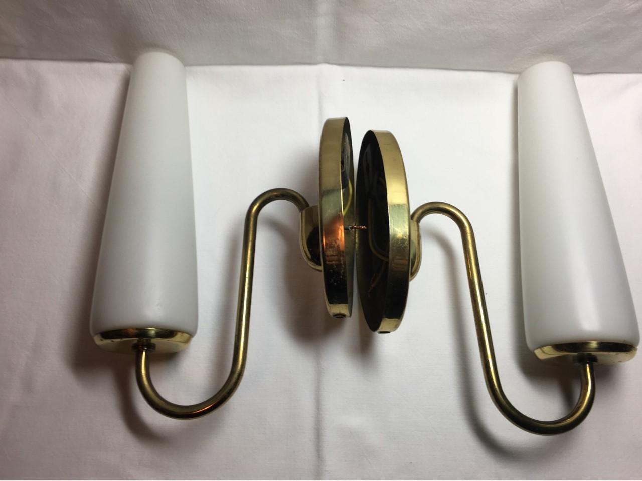 Set of German Bauhaus Art Deco Copper and Milk Glass Sconces from 1930s For Sale 1