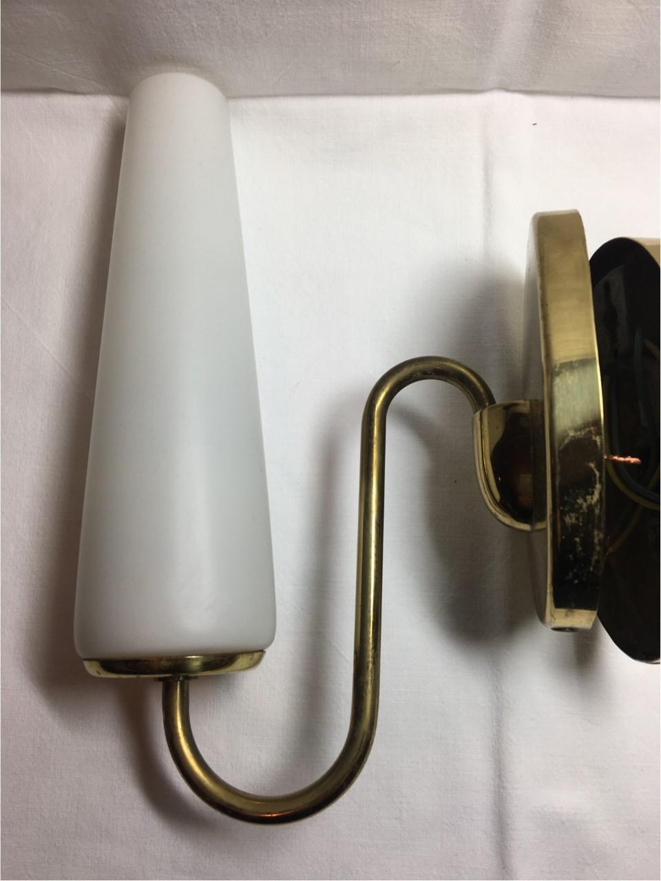 Set of German Bauhaus Art Deco Copper and Milk Glass Sconces from 1930s For Sale 2