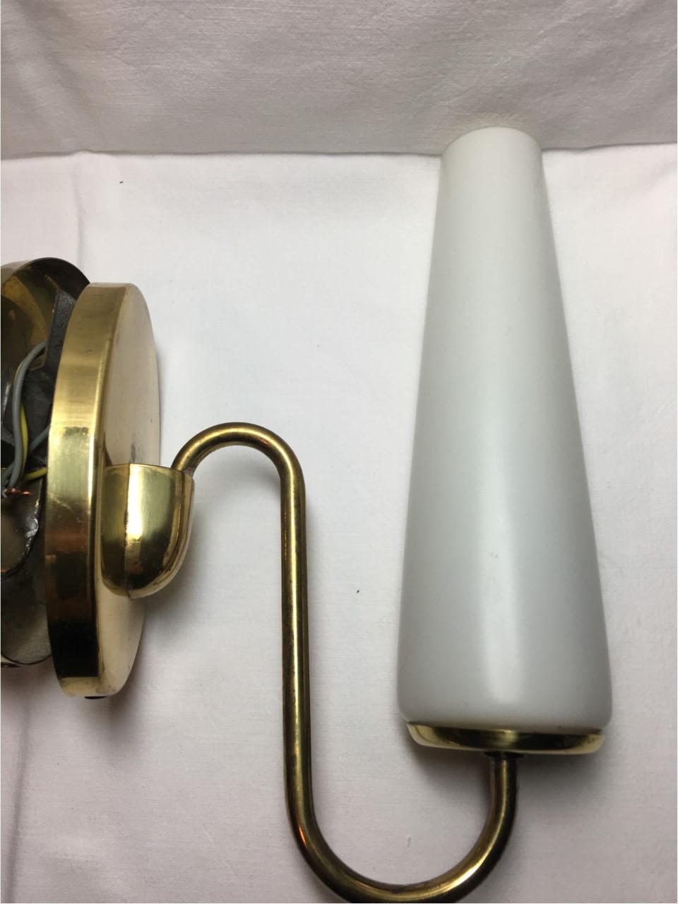 Set of German Bauhaus Art Deco Copper and Milk Glass Sconces from 1930s For Sale 3