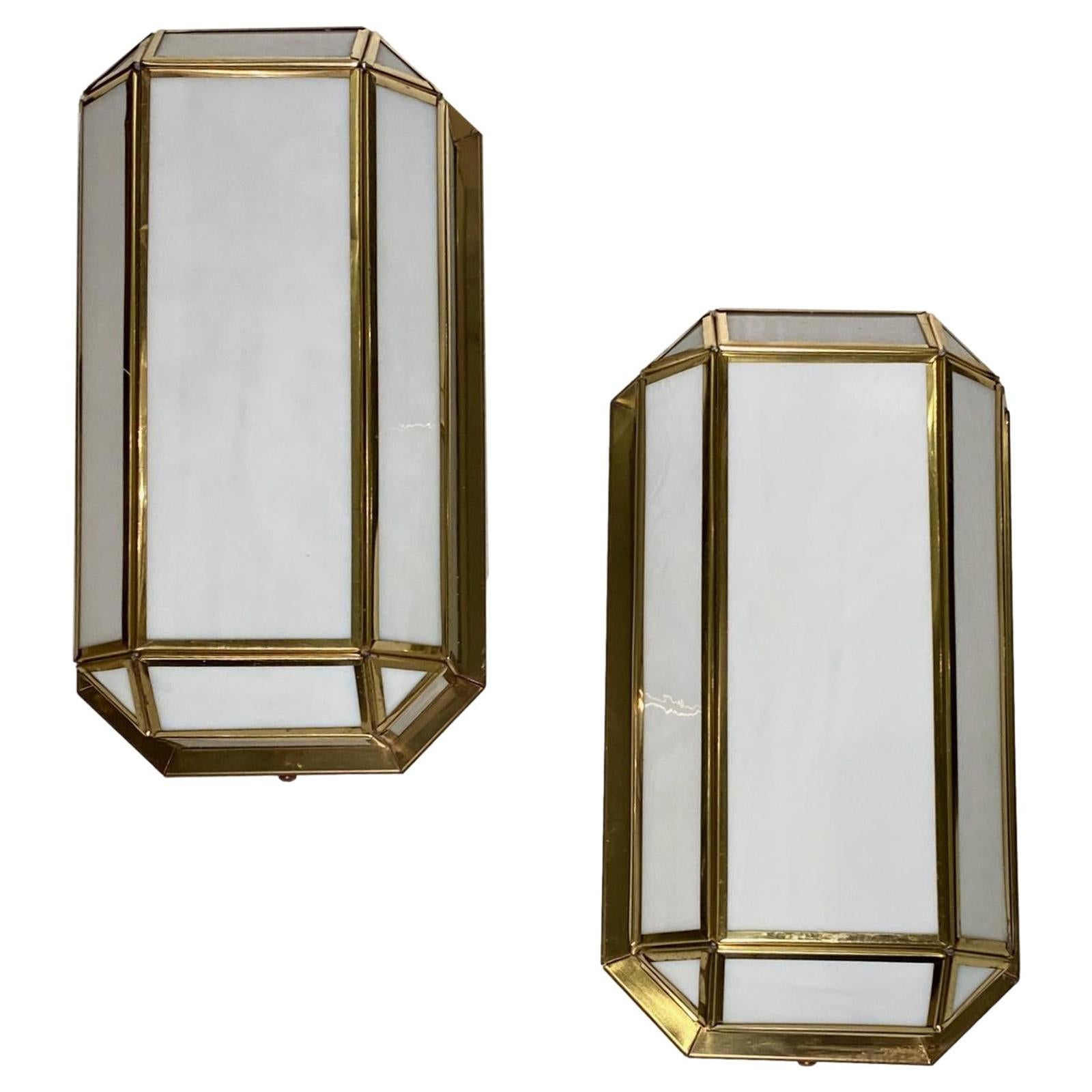 Set of Gilt Sconces with Glass Insets, Sold Per Pair For Sale