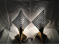 Set of Gilten Metal and Striped Glass Sconces Murano Style
