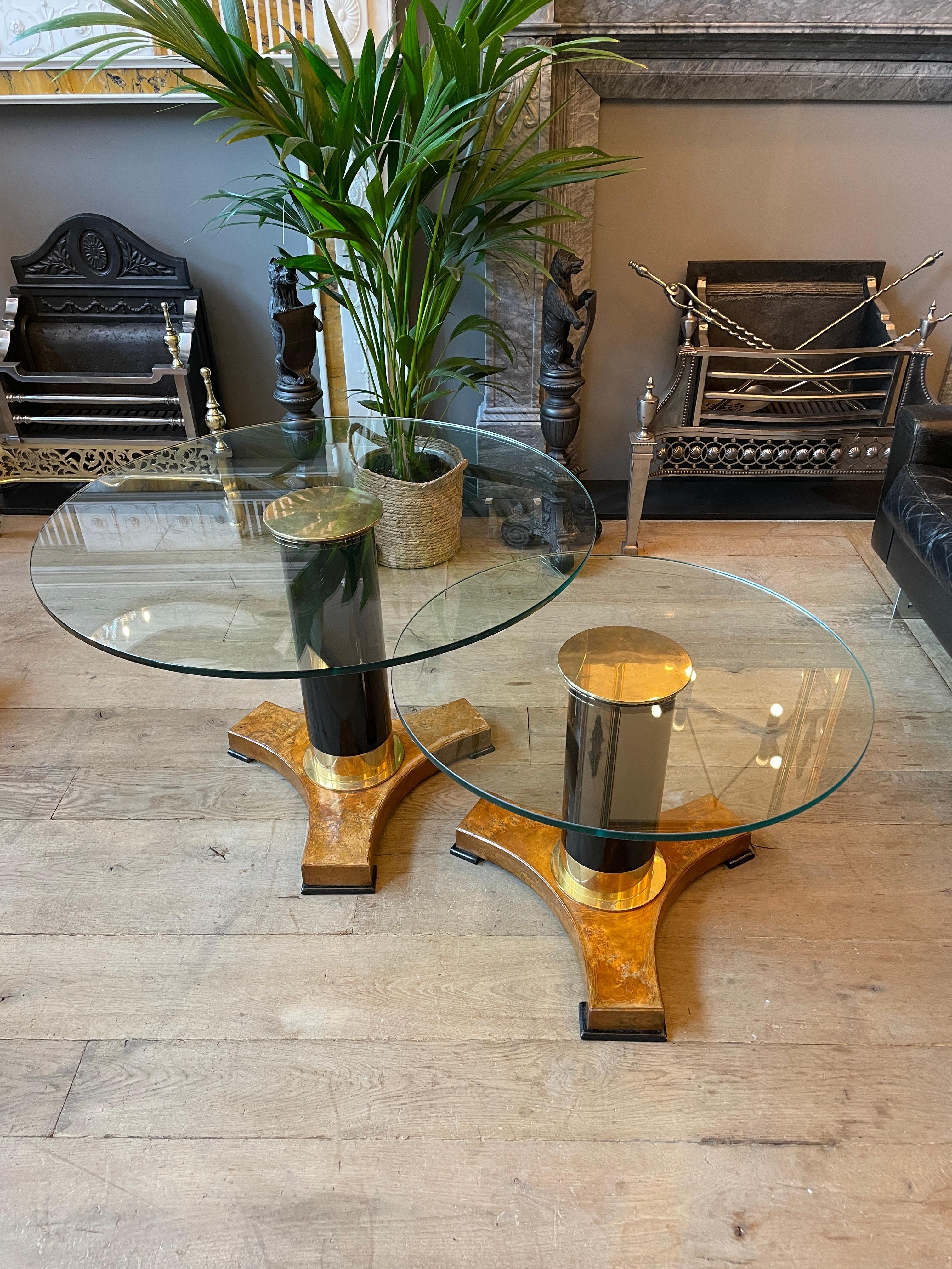 Set of Gueridon Style Ebonized and Brass Circular Tables 5