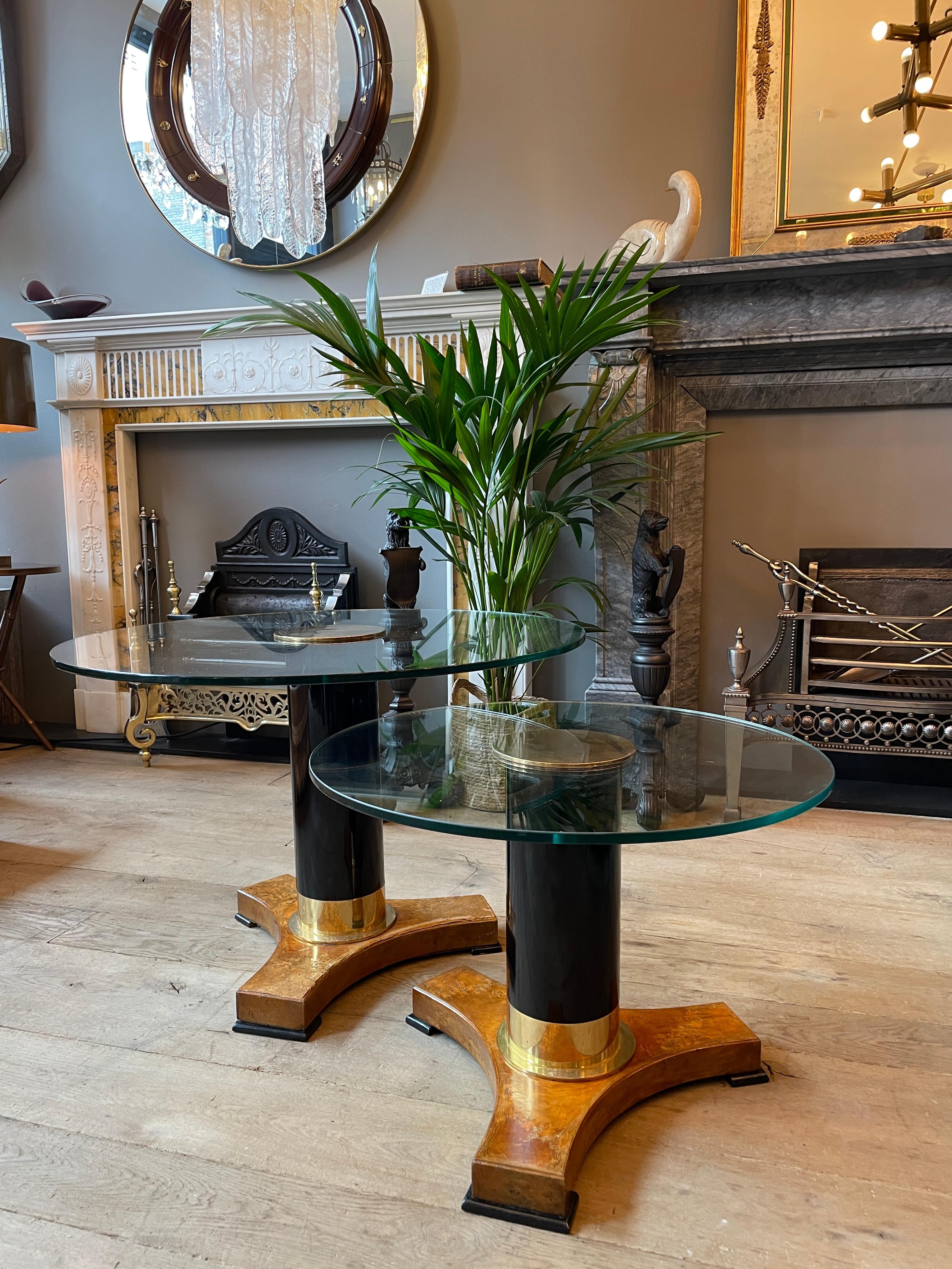 Set of Gueridon Style Ebonized and Brass Circular Tables 6