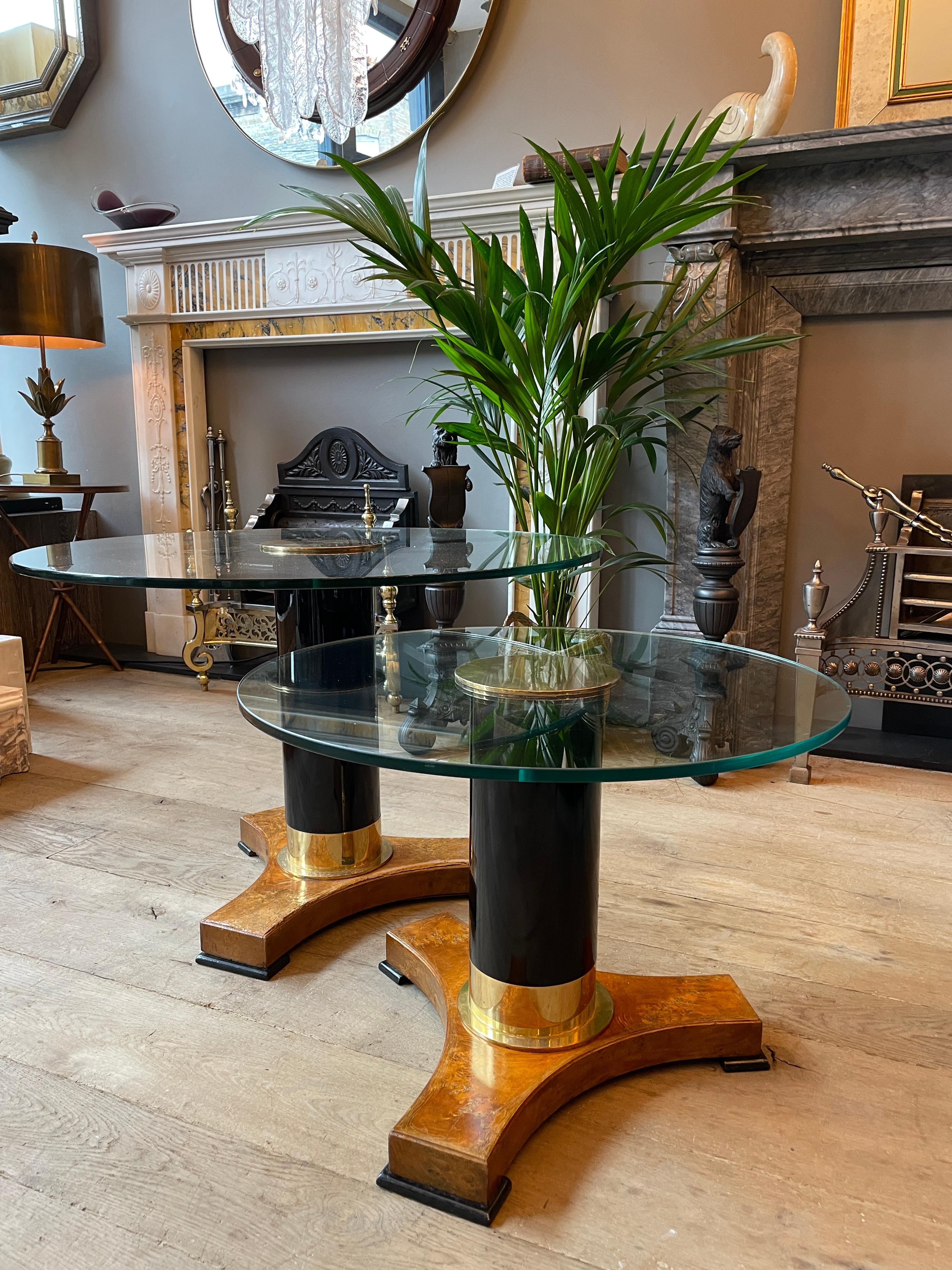 Set of Gueridon Style Ebonized and Brass Circular Tables 7