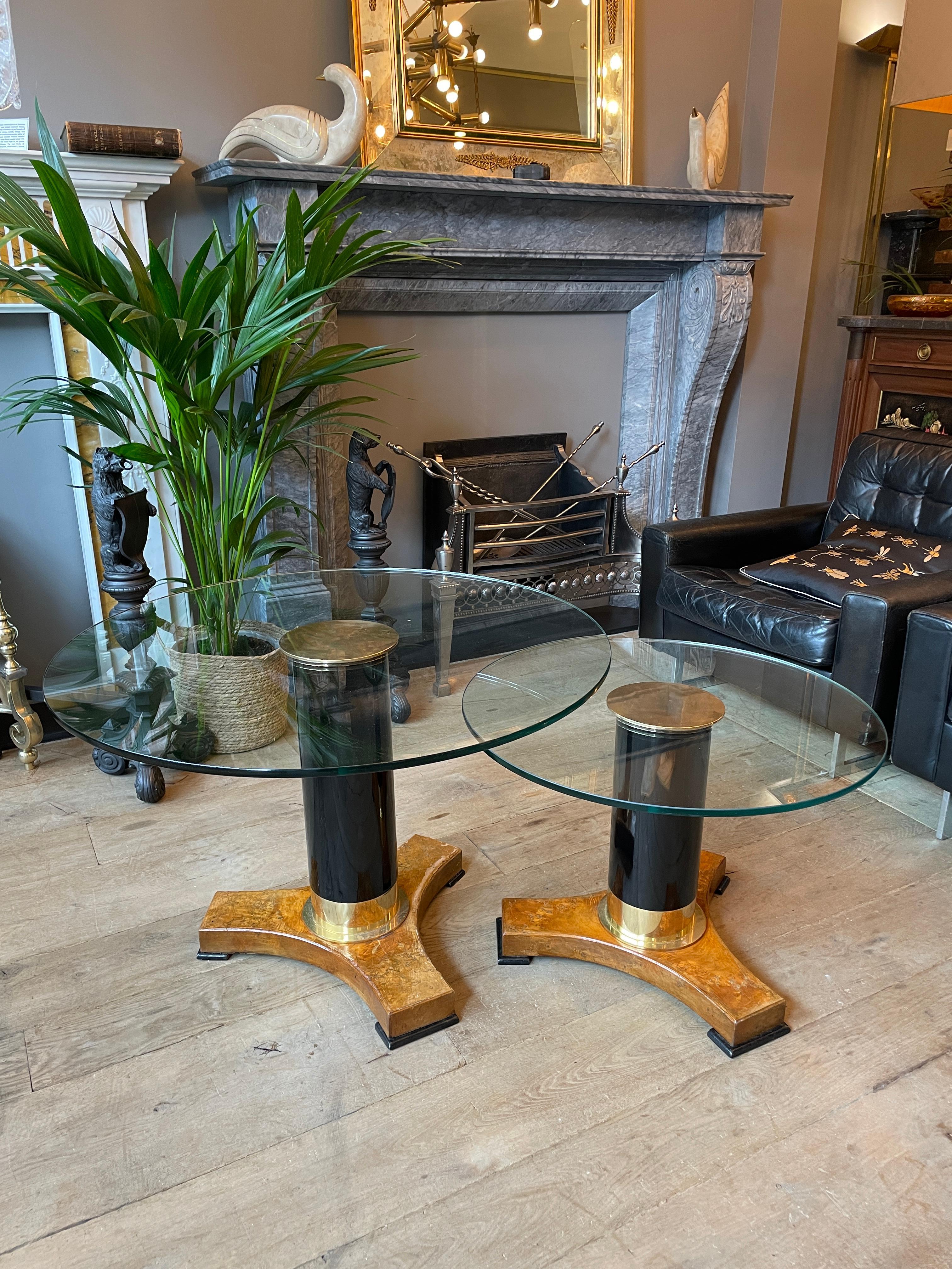 Set of Gueridon Style Ebonized and Brass Circular Tables 8