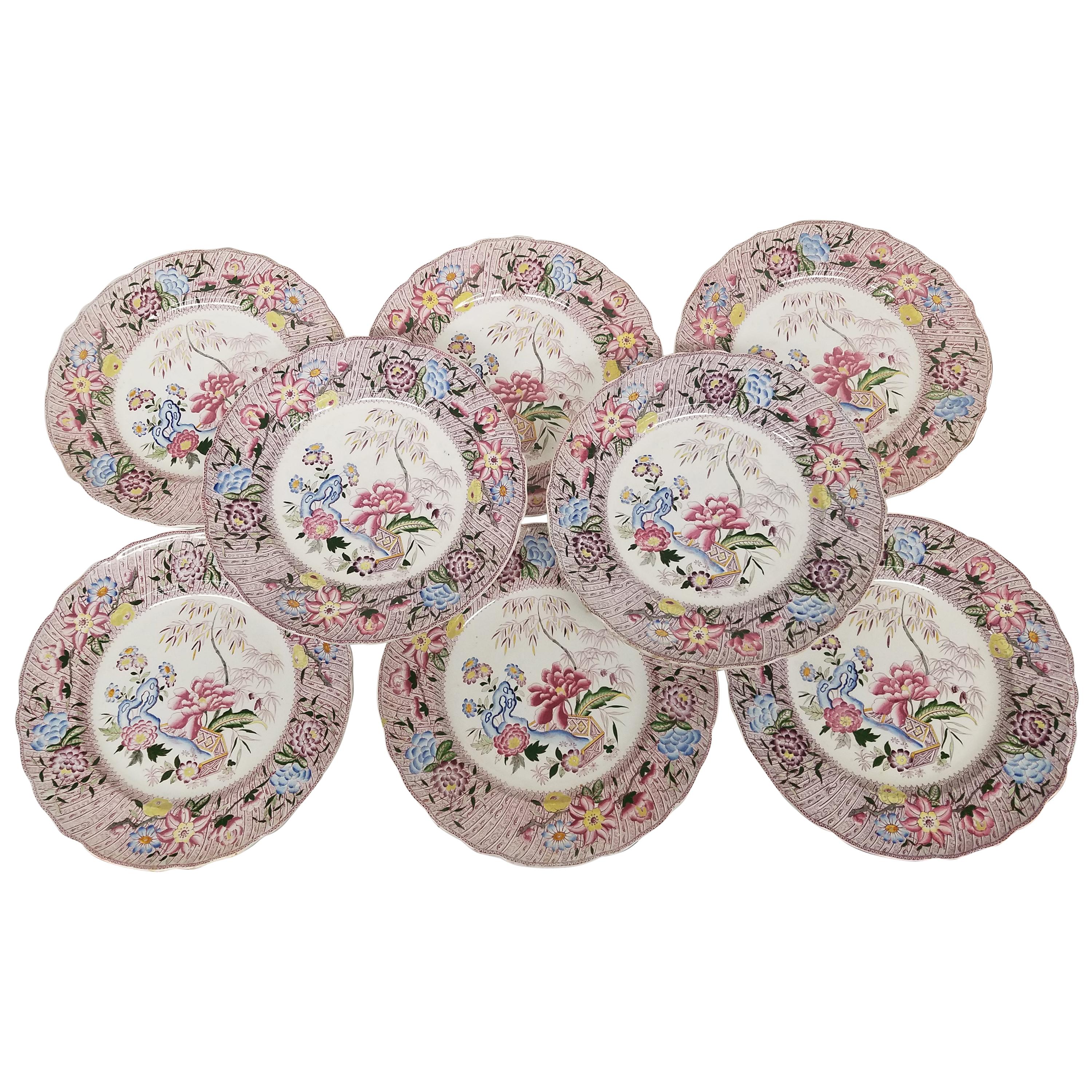 Set of Hand Enameled Service Plates, England, Mid-19th Century For Sale