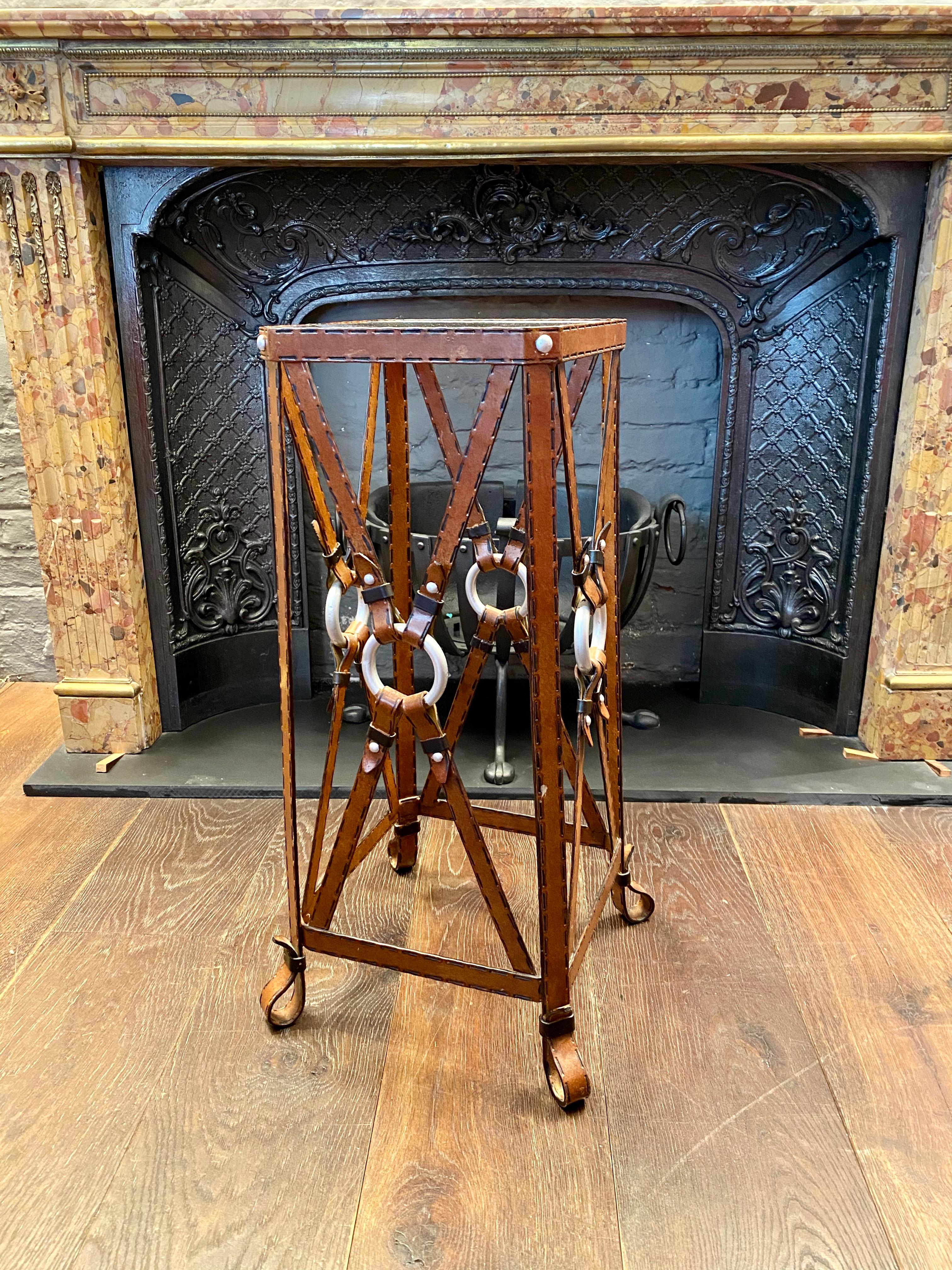 20th Century Set of Iron Leather Effect Side Tables in the Style of Hermès