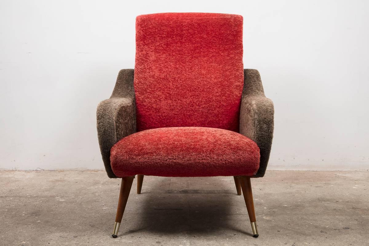 Mid-Century Modern Set of Italian 1950s Red and Grey Ladies Lounge Chairs
