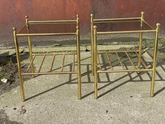 Set of Italian 1980s Mid-Century Modern Nightstands in Brass and Glass