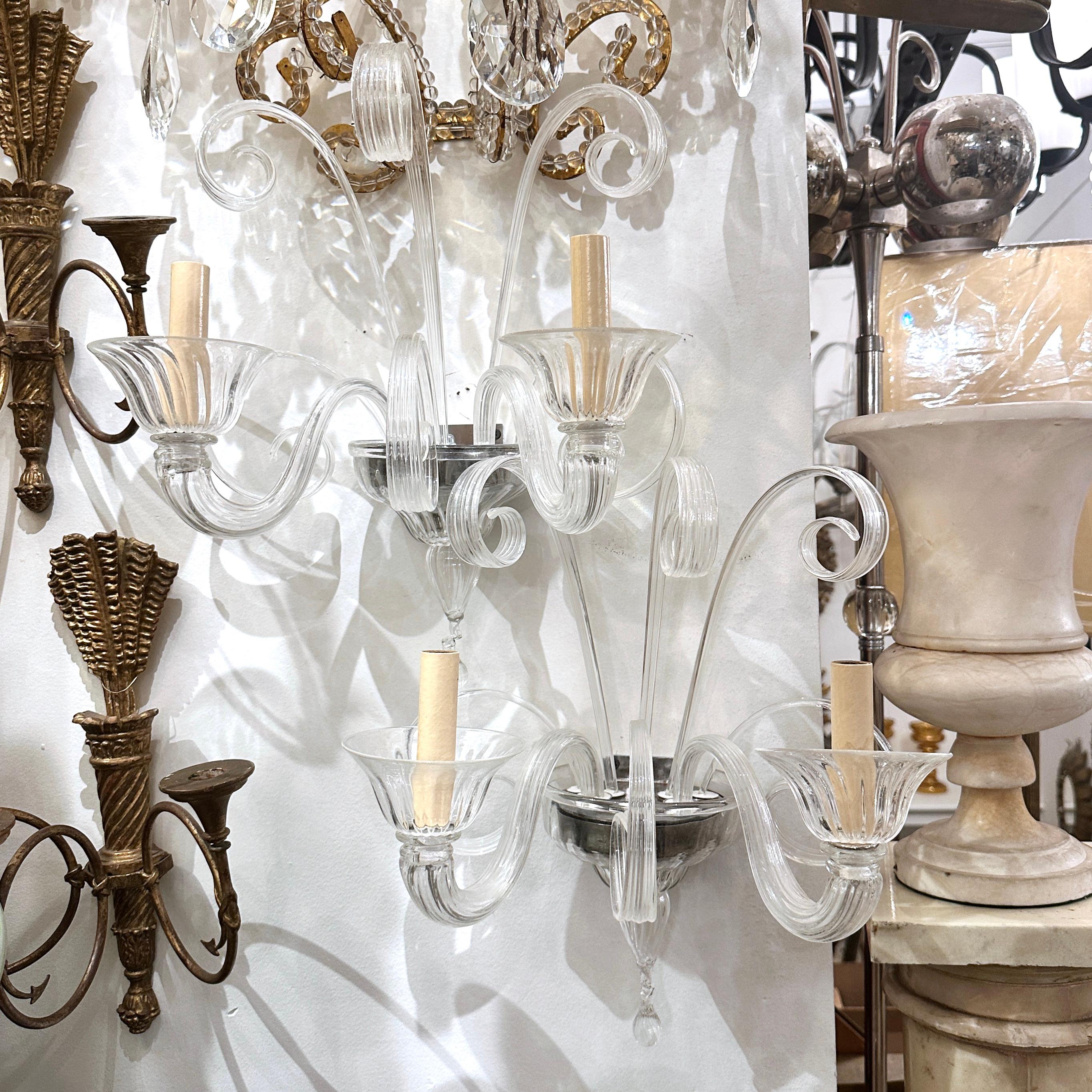 Mid-20th Century A set of Italian Blown Glass Sconces, Sold per Pair For Sale