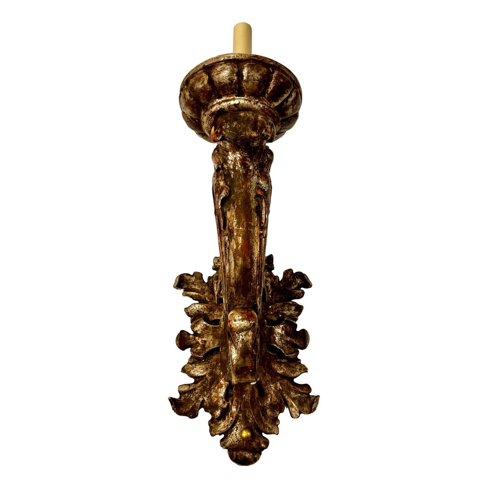 A set of Italian Carved and Silver Wood Sconces, Sold per Pair For Sale 1