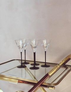 A set of Italian Long Stemmed Hand-blown Murano Glass Martini Cocktail Glasses