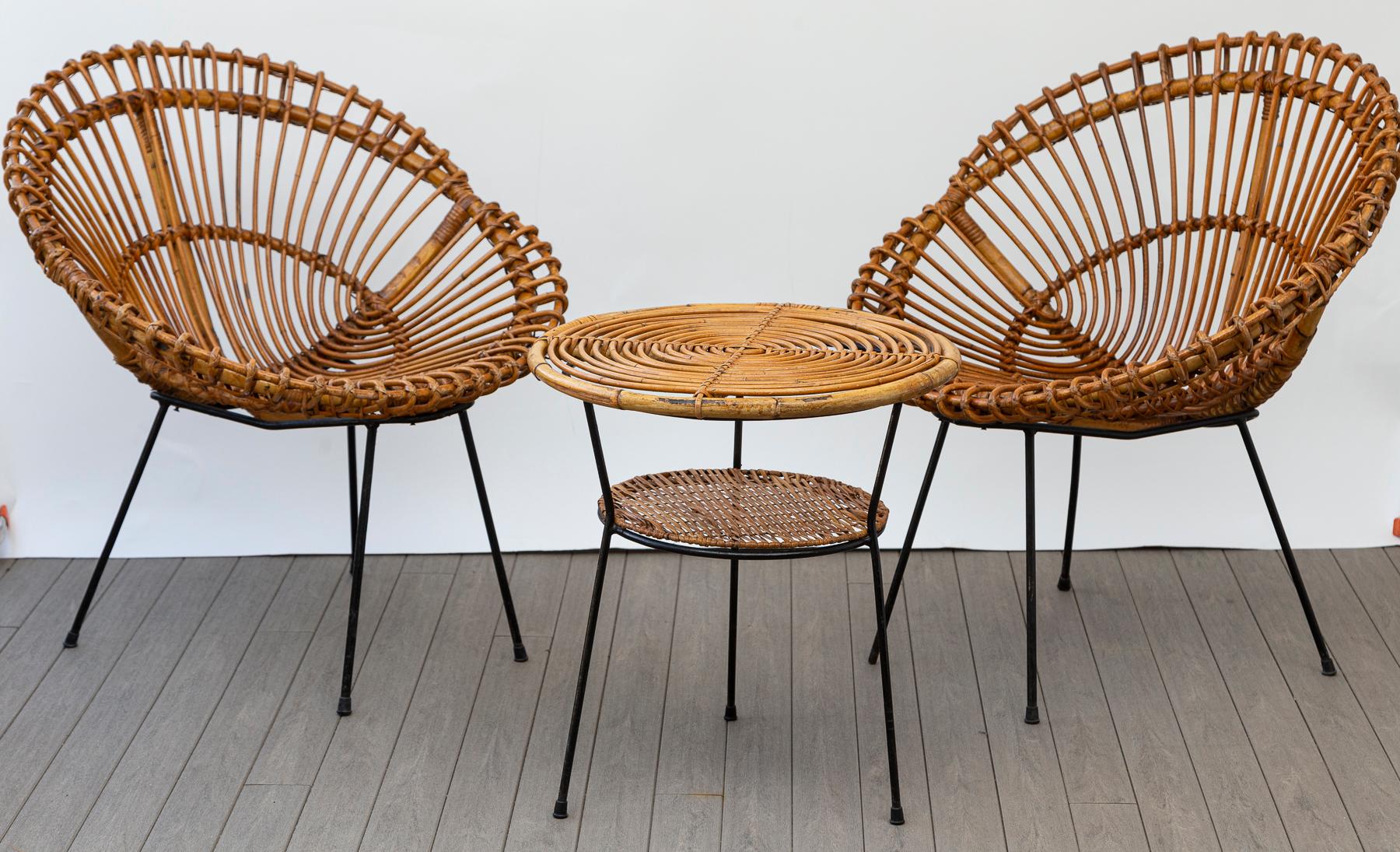 Ensemble de chaises et tables italiennes en bambou du milieu du siècle dernier en vente 7