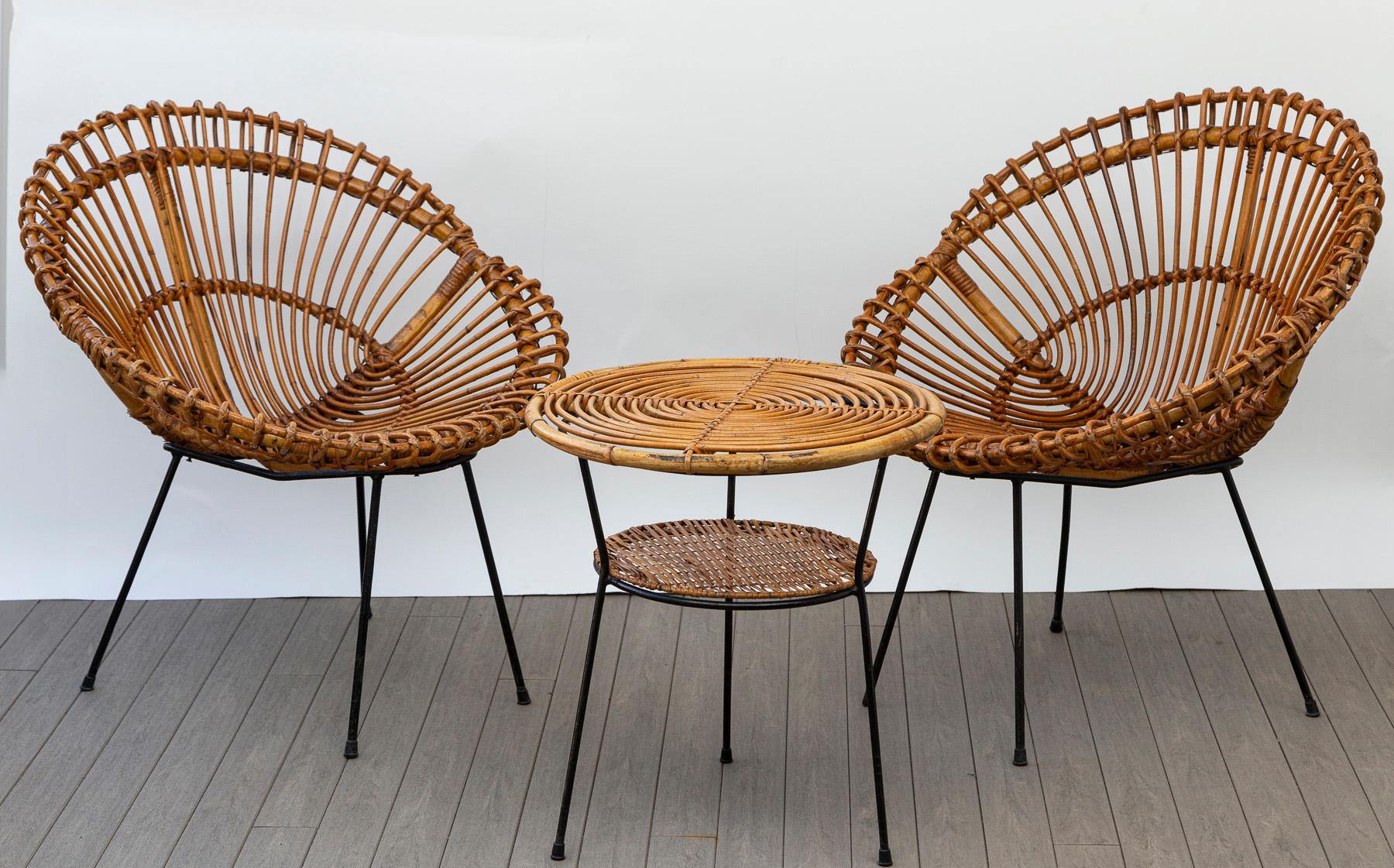 Ensemble de chaises et tables italiennes en bambou du milieu du siècle dernier en vente 8