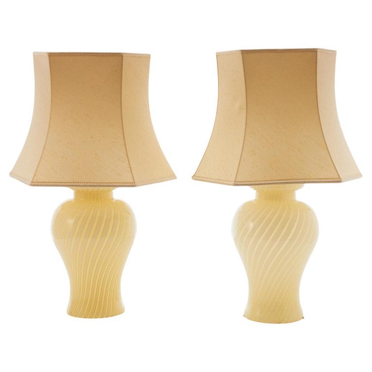 A set of Italian table lamps in swirled glass / Probably Murano For