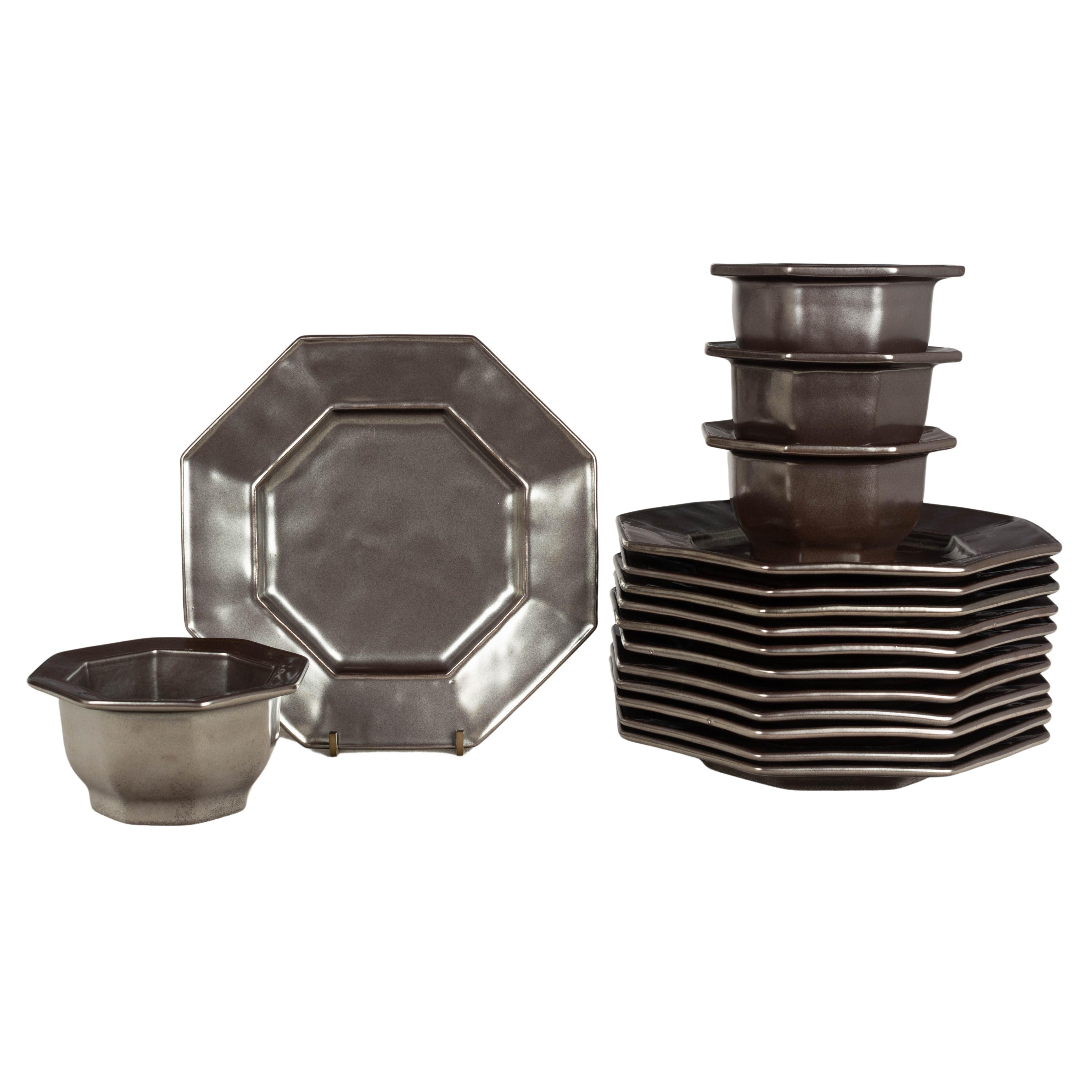 Set of Juliska Pewter Glazed Ceramic Stoneware Plates and Bowls