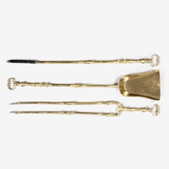 A Set of Large Brass Fire Tools or Fire Irons