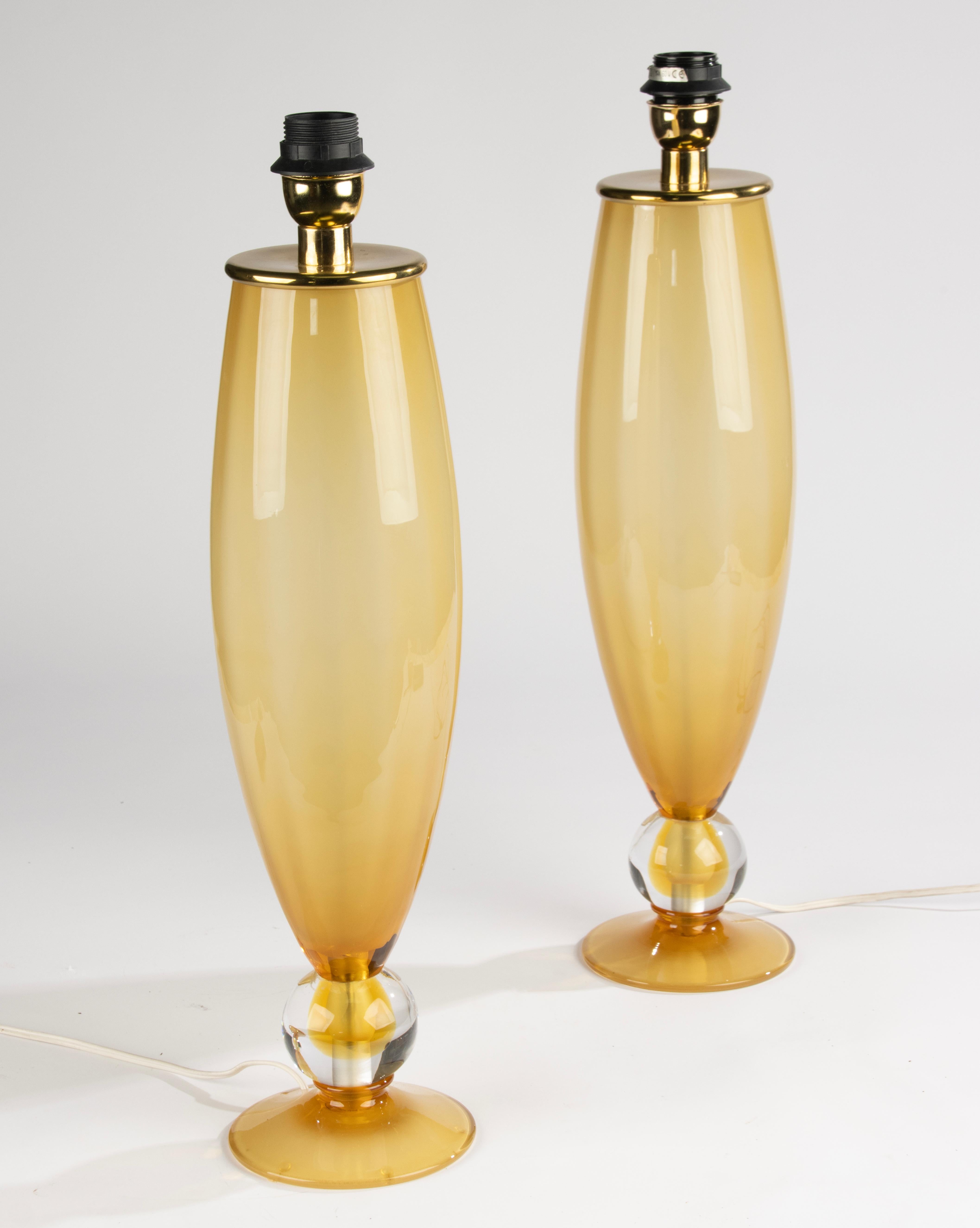 Conjunto de grandes lámparas de sobremesa vintage de Murano - Cristal ámbar en venta 2