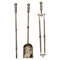 Antique Set of Late 19th Century Brass Firetools