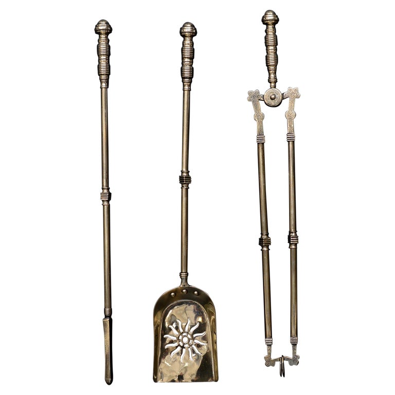 Set of Late 19th Century Brass Firetools For Sale at 1stDibs