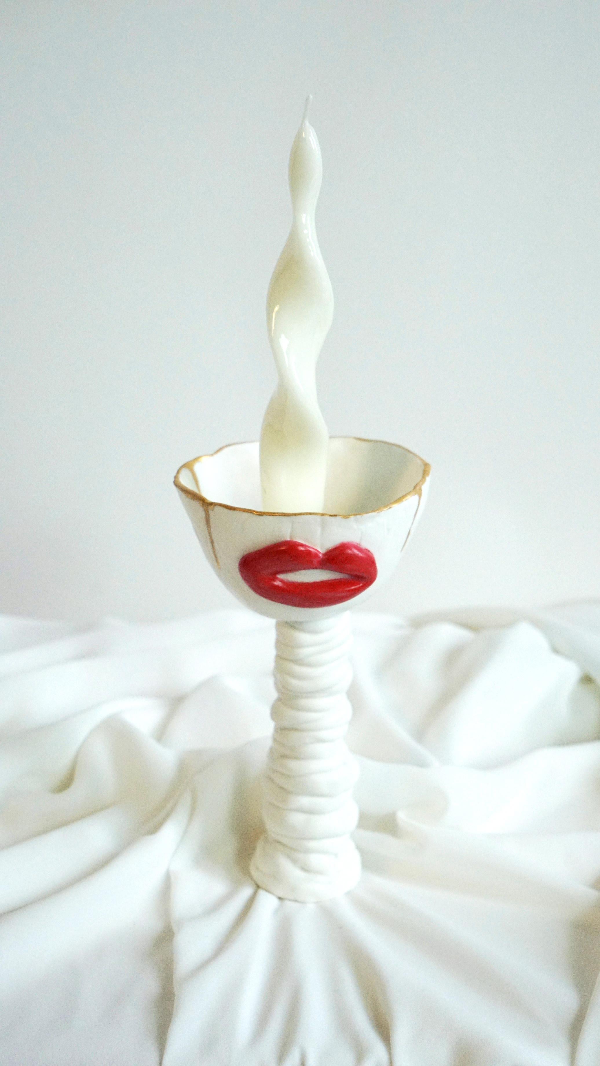Postmodern inspirierte Kerzenhalter aus weißem Porzellan von Hania Jneid (Postmoderne) im Angebot