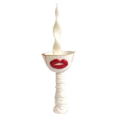 Two Post Modern Inspired White Porcelain Candle Holders By Hania Jneid