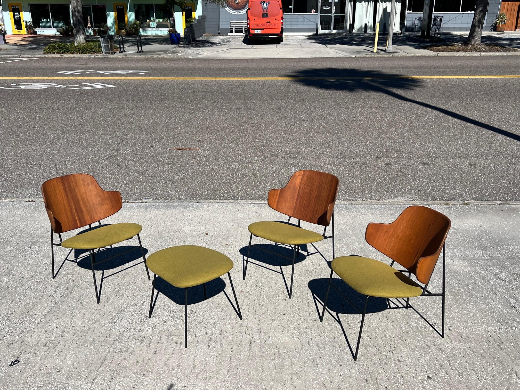 A Set of Low Kofod Larsen Penguin Chairs With An Ottoman For Sale 6