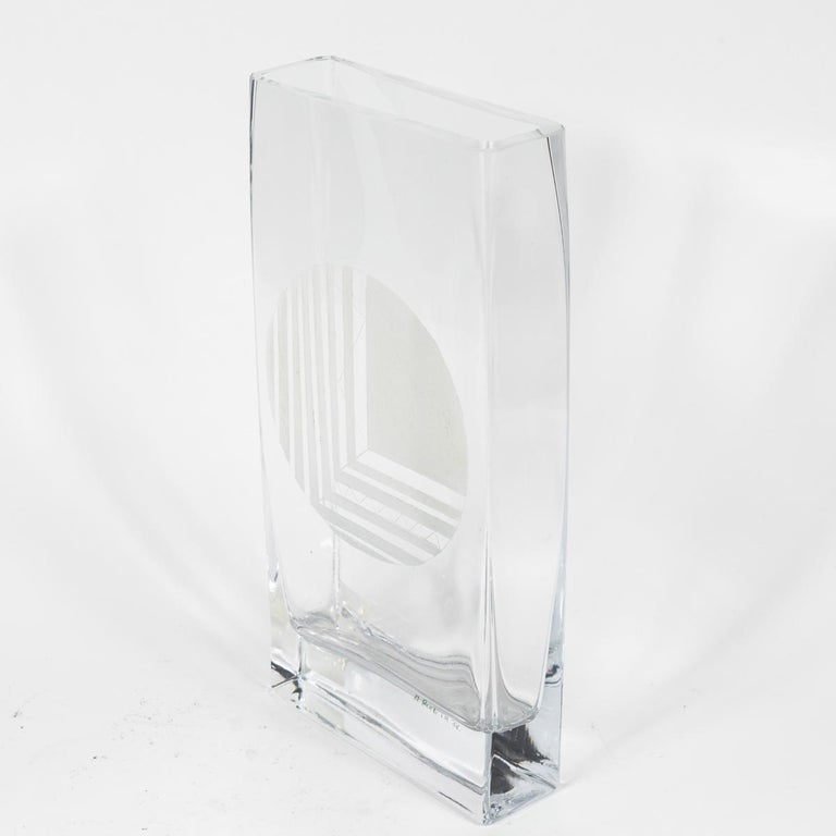 Set of Mid Century Glass Vases with Etched Design in Graduated Sizes