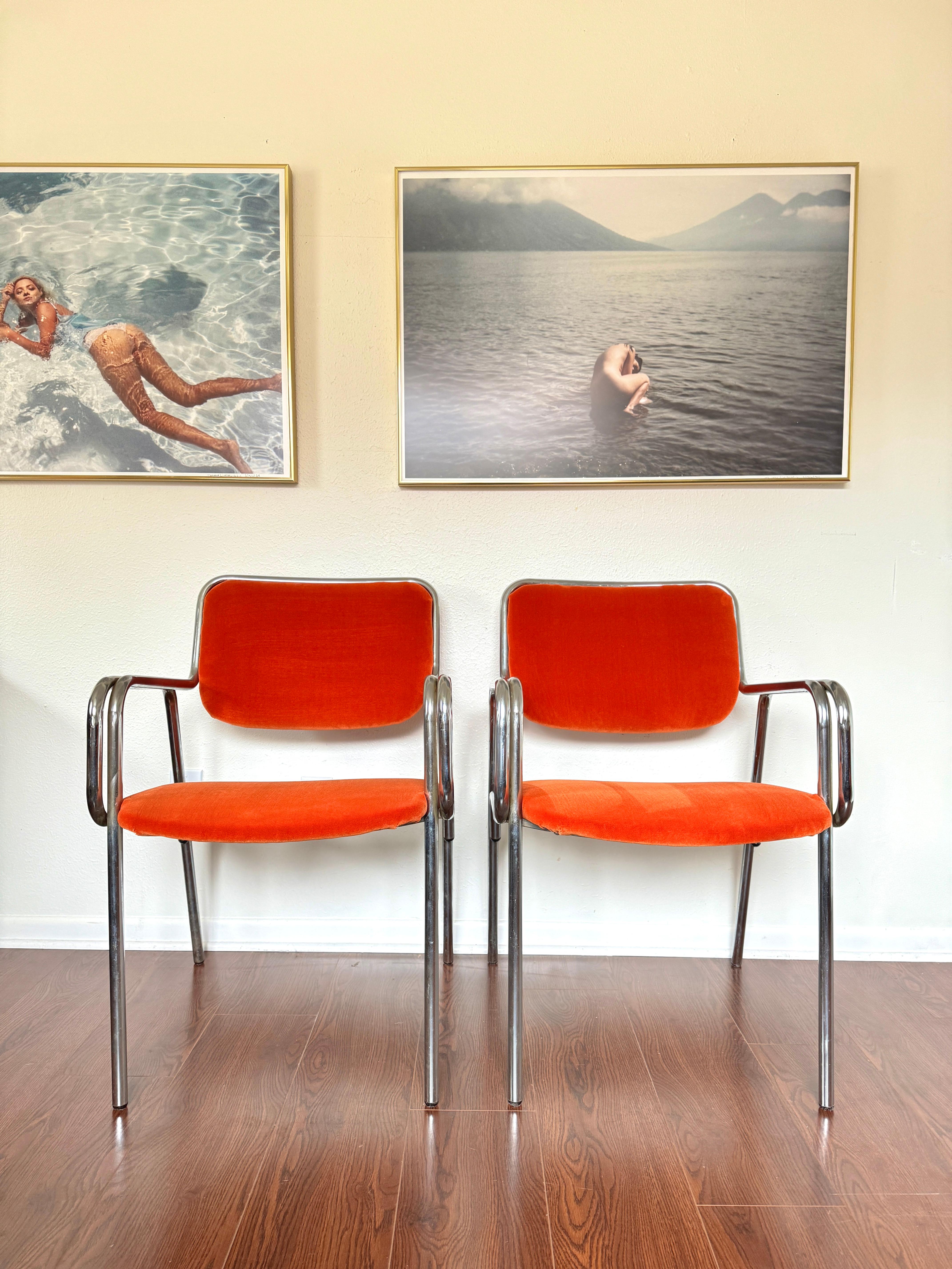 A set of mid century modern tubular arm chairs by Global Upholstery Company For Sale 4
