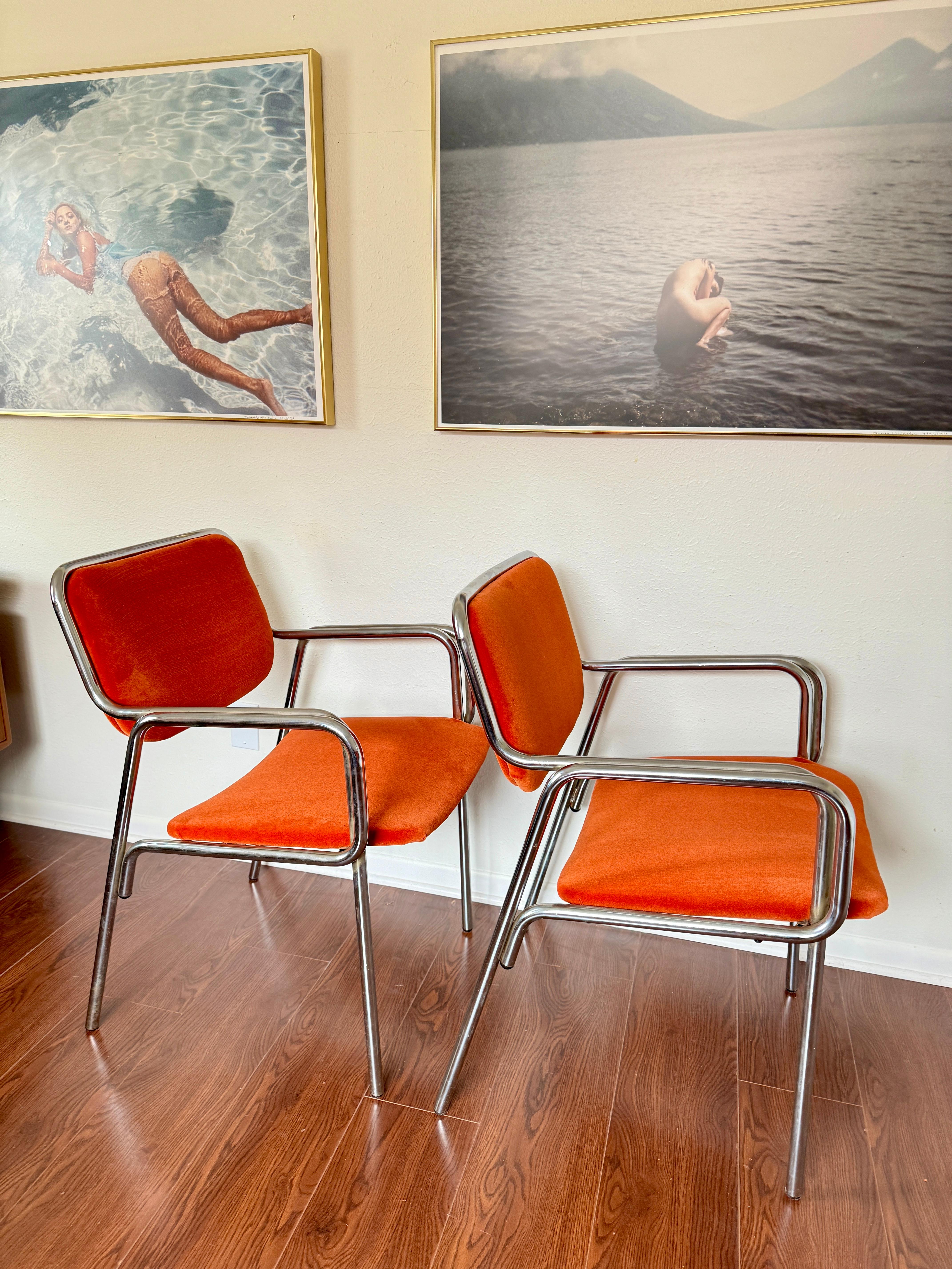 A set of mid century modern tubular arm chairs by Global Upholstery Company For Sale 6