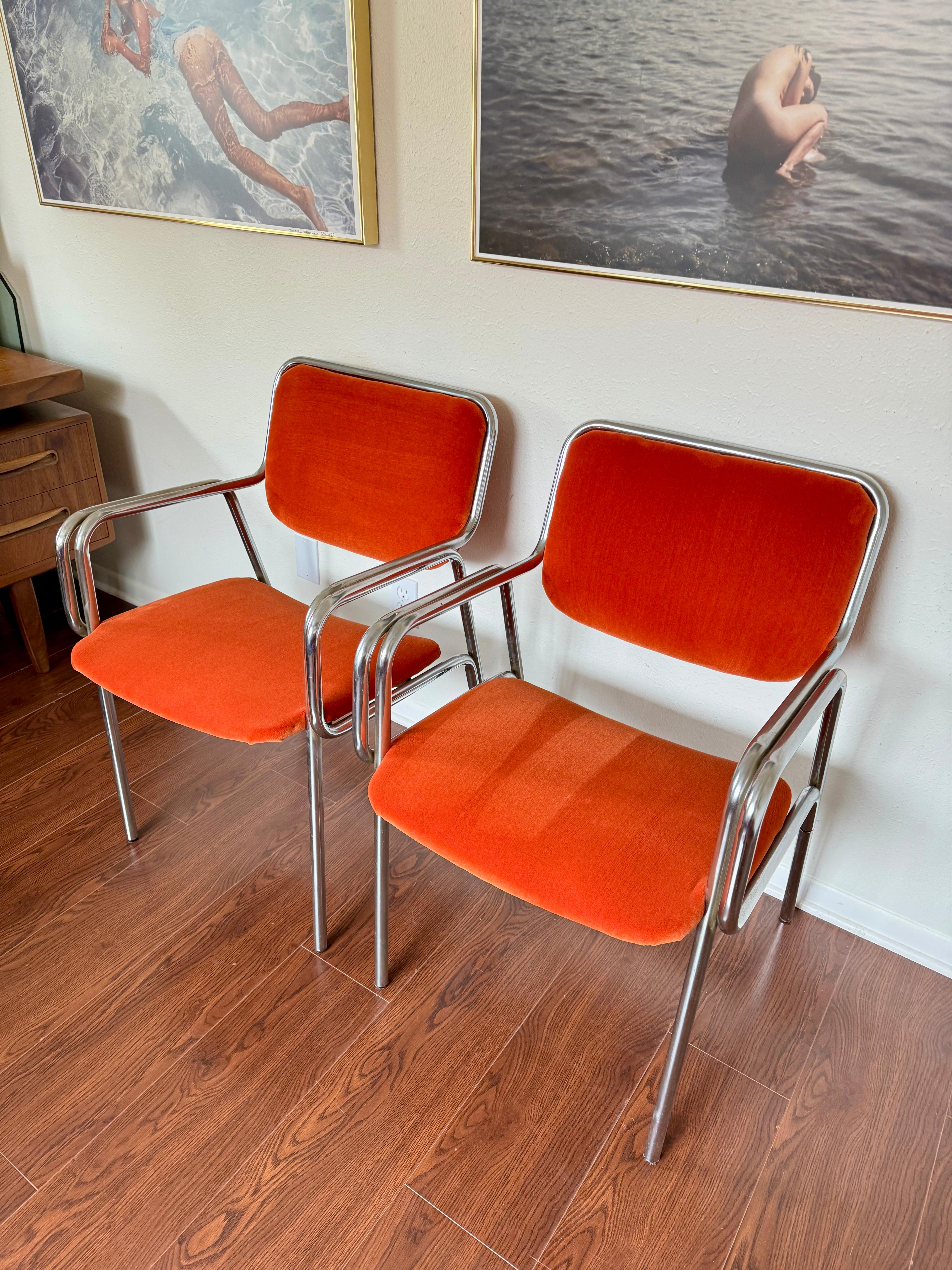 A set of mid century modern tubular arm chairs by Global Upholstery Company For Sale 7